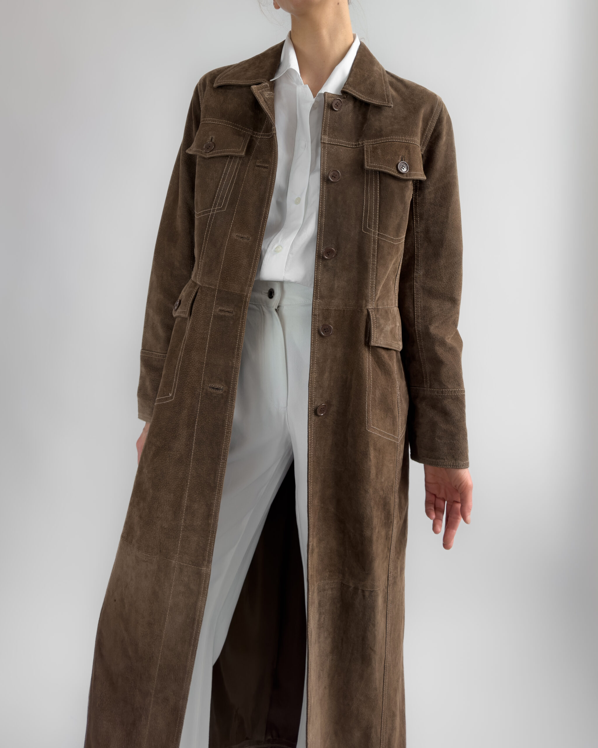Suede Maxi Coat | Deep Brown