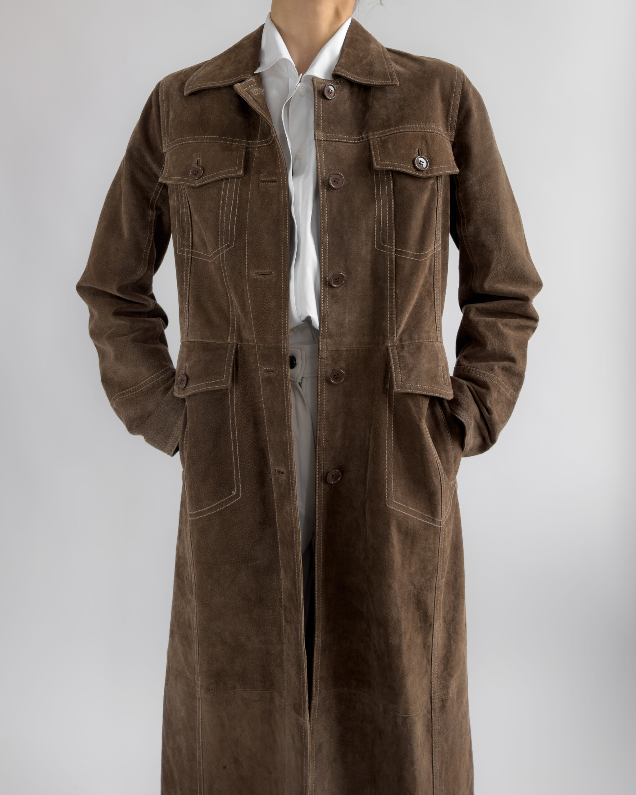Suede Maxi Coat | Deep Brown