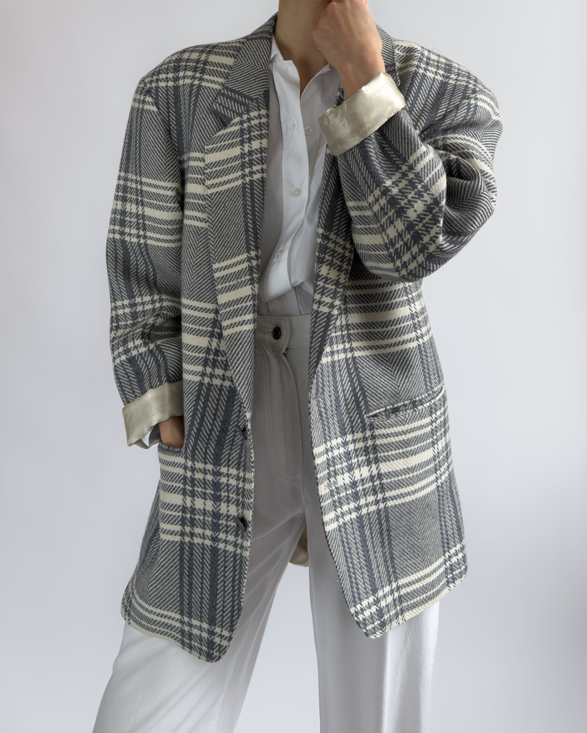 Checkered wool blazer | Lightblue & cream