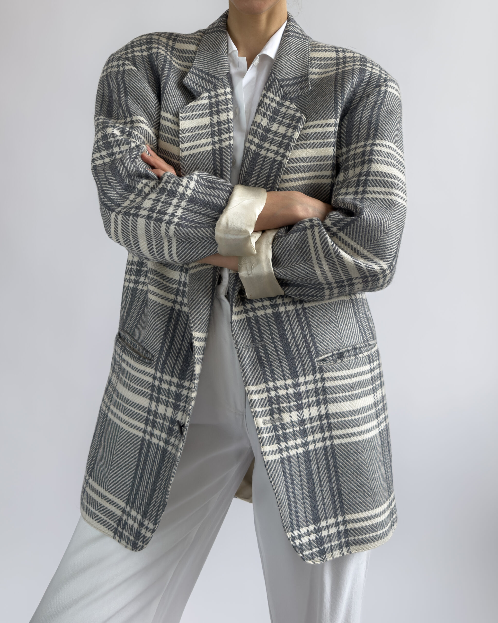 Checkered wool blazer | Lightblue & cream