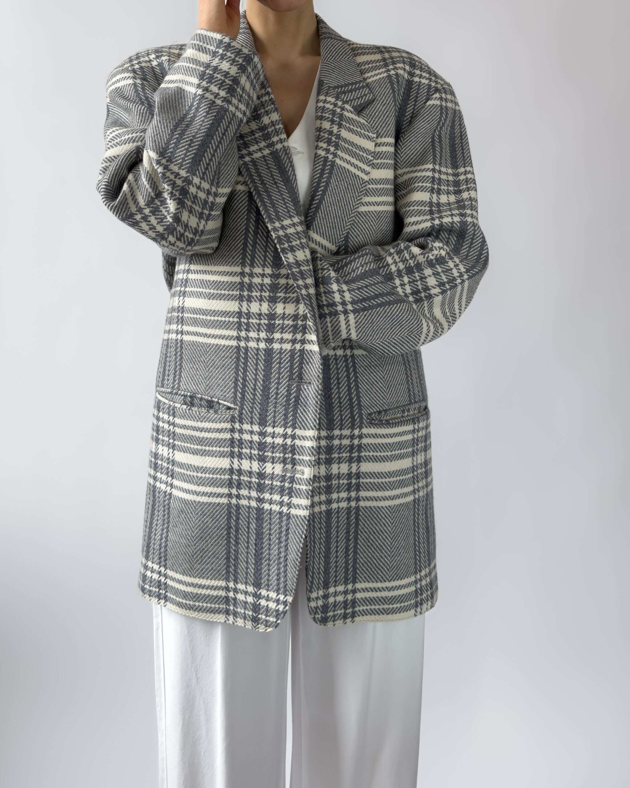 Checkered wool blazer | Lightblue & cream