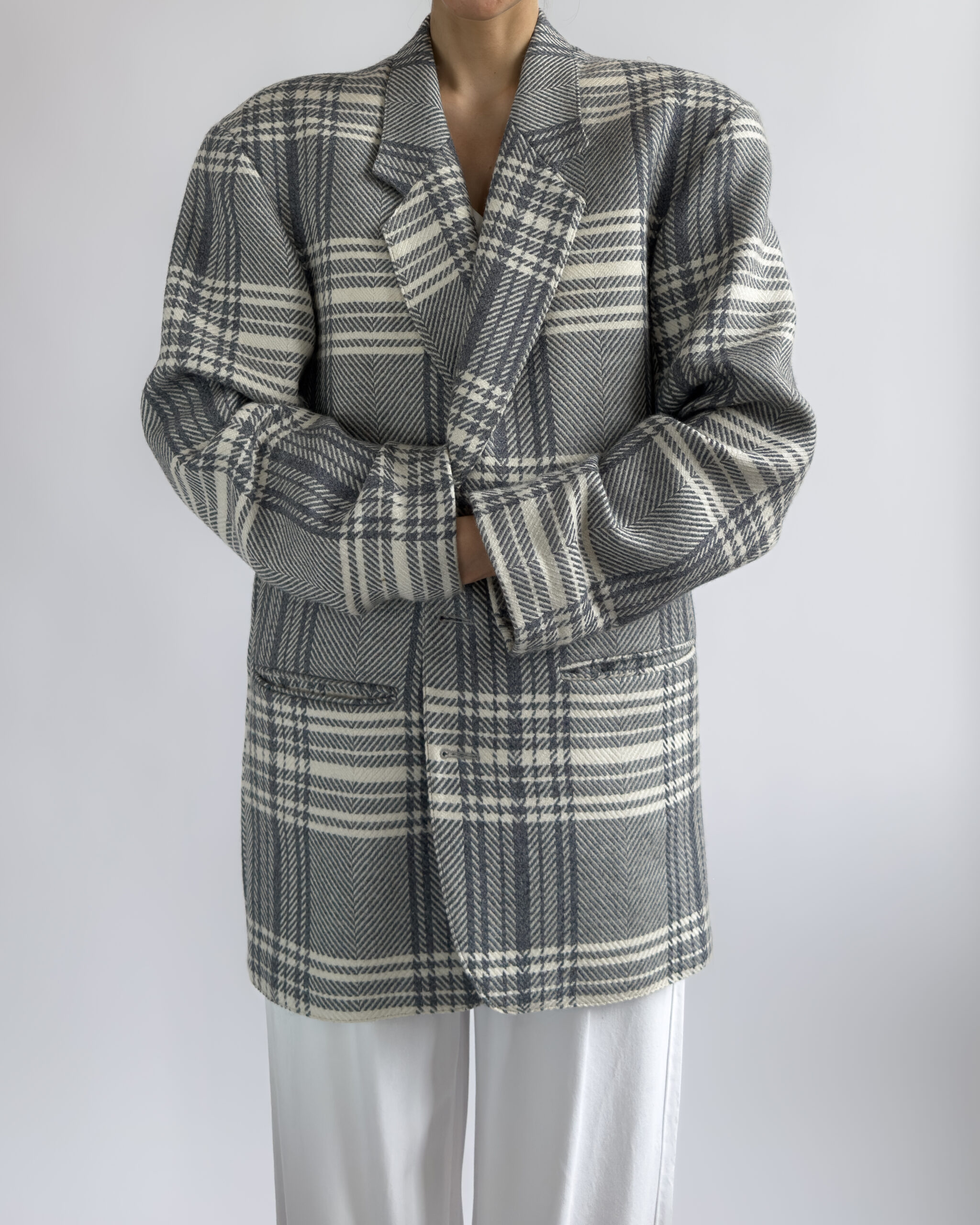 Checkered wool blazer | Lightblue & cream