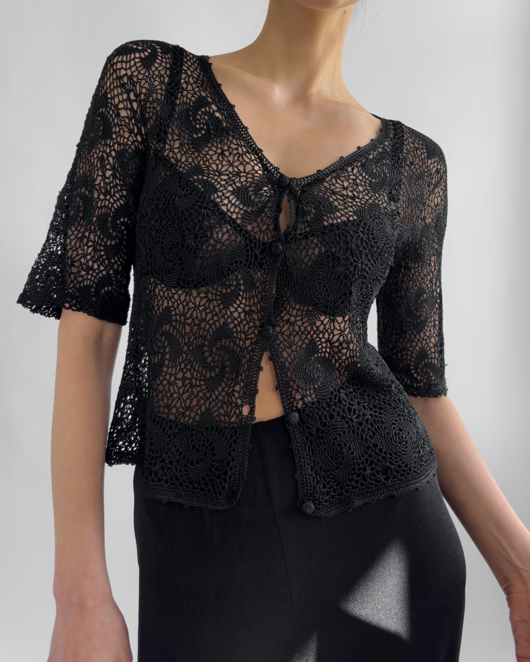Crocheted Button-Up Top | Black