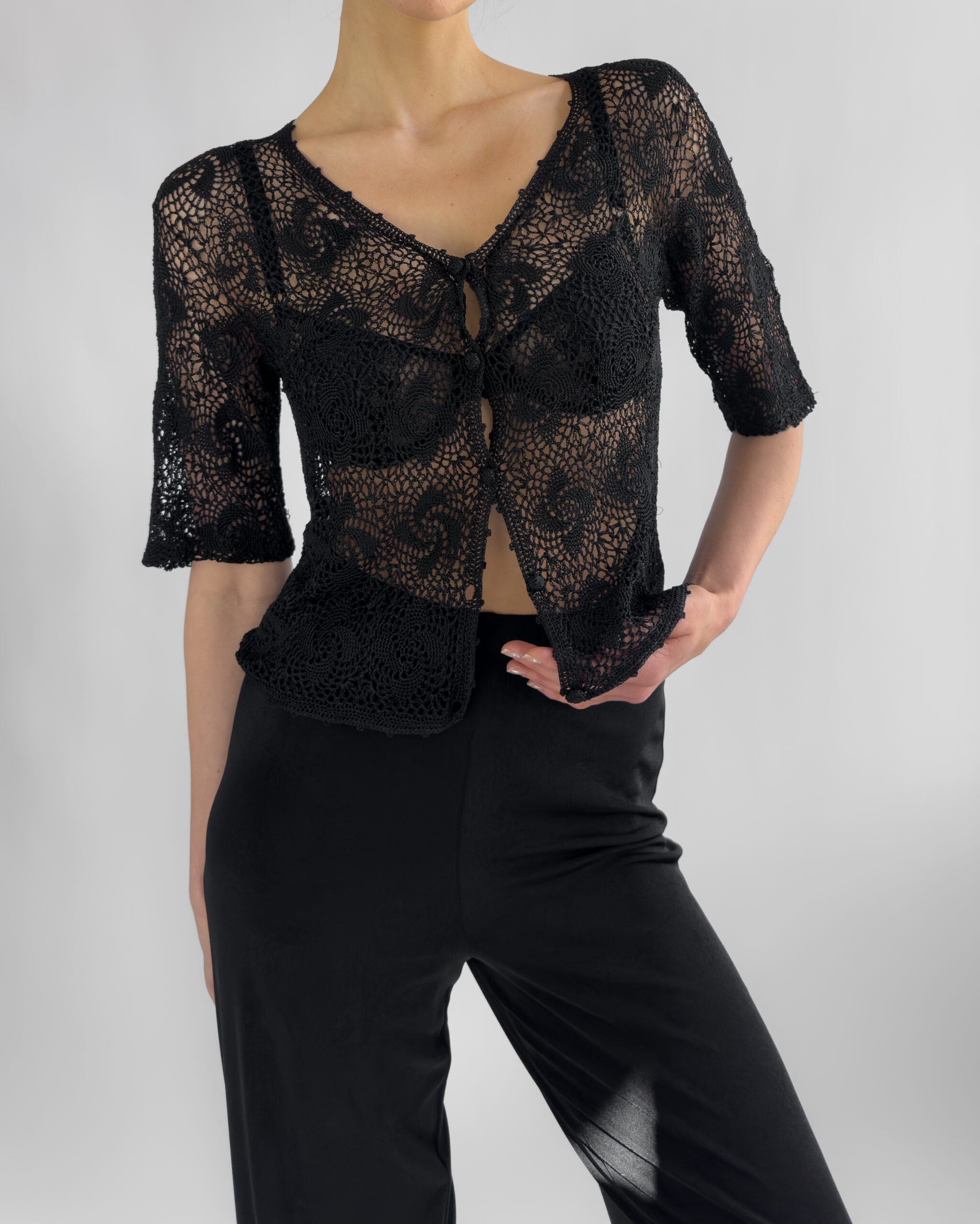 Crocheted Button-Up Top | Black