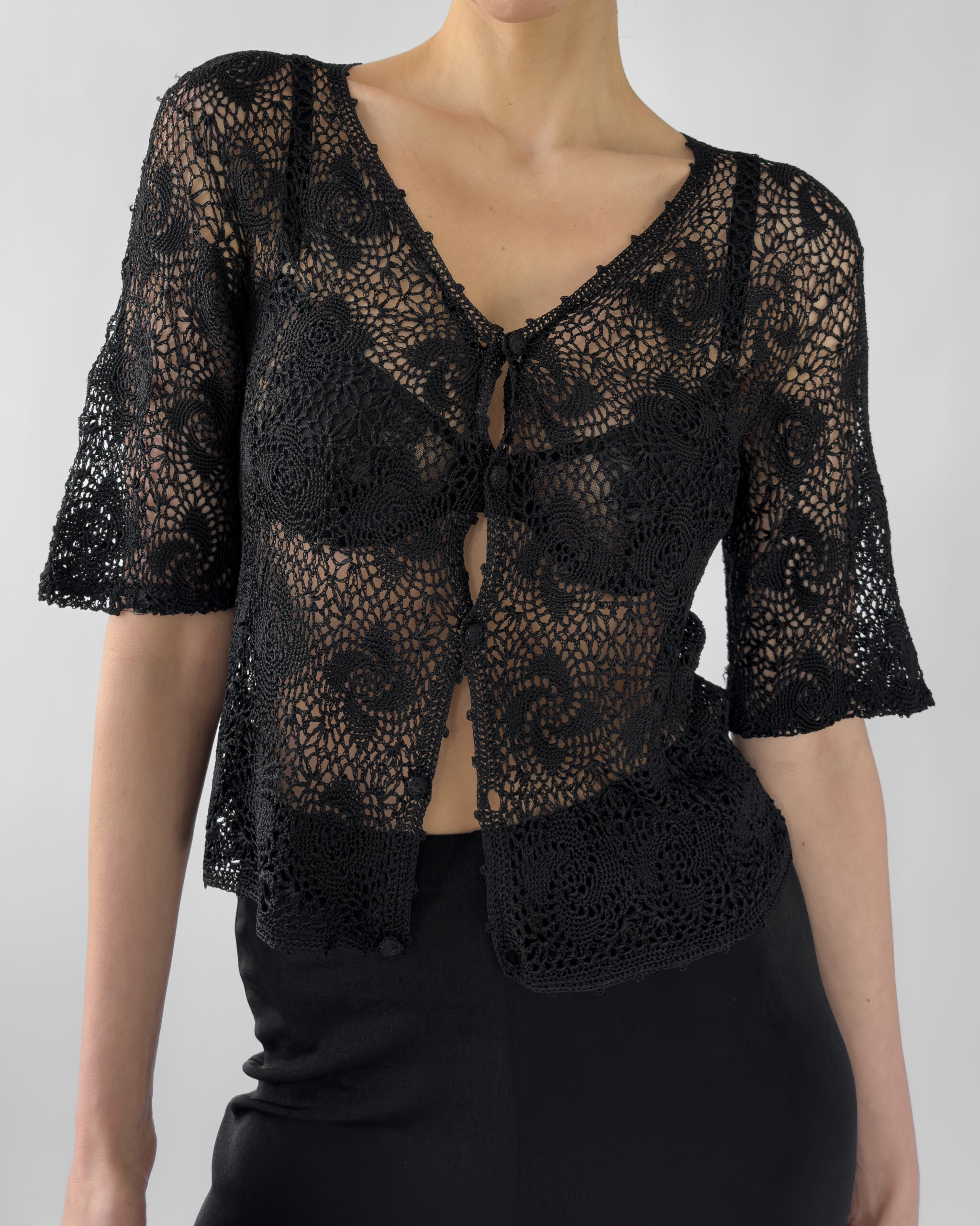 Crocheted Button-Up Top | Black