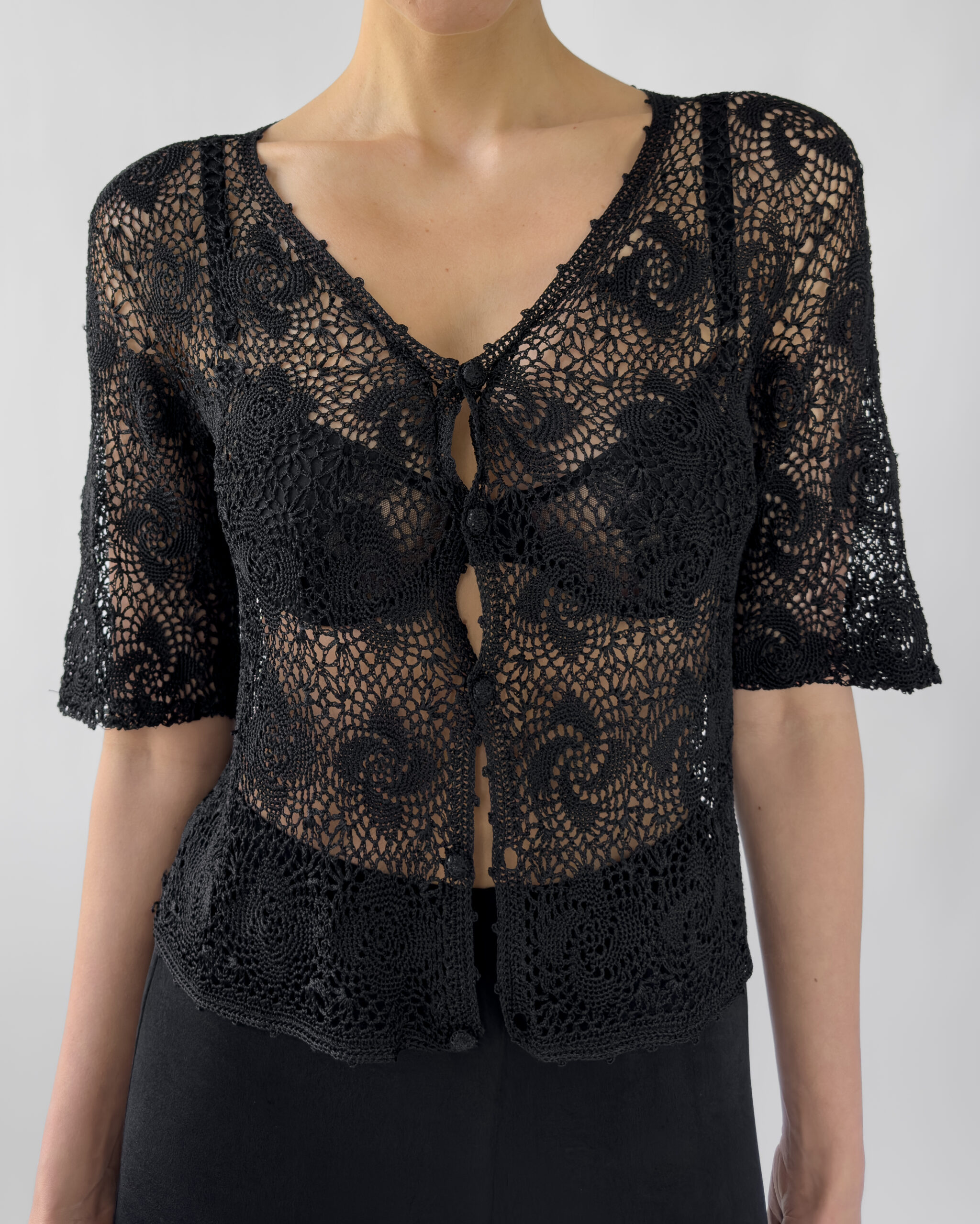Crocheted Button-Up Top | Black