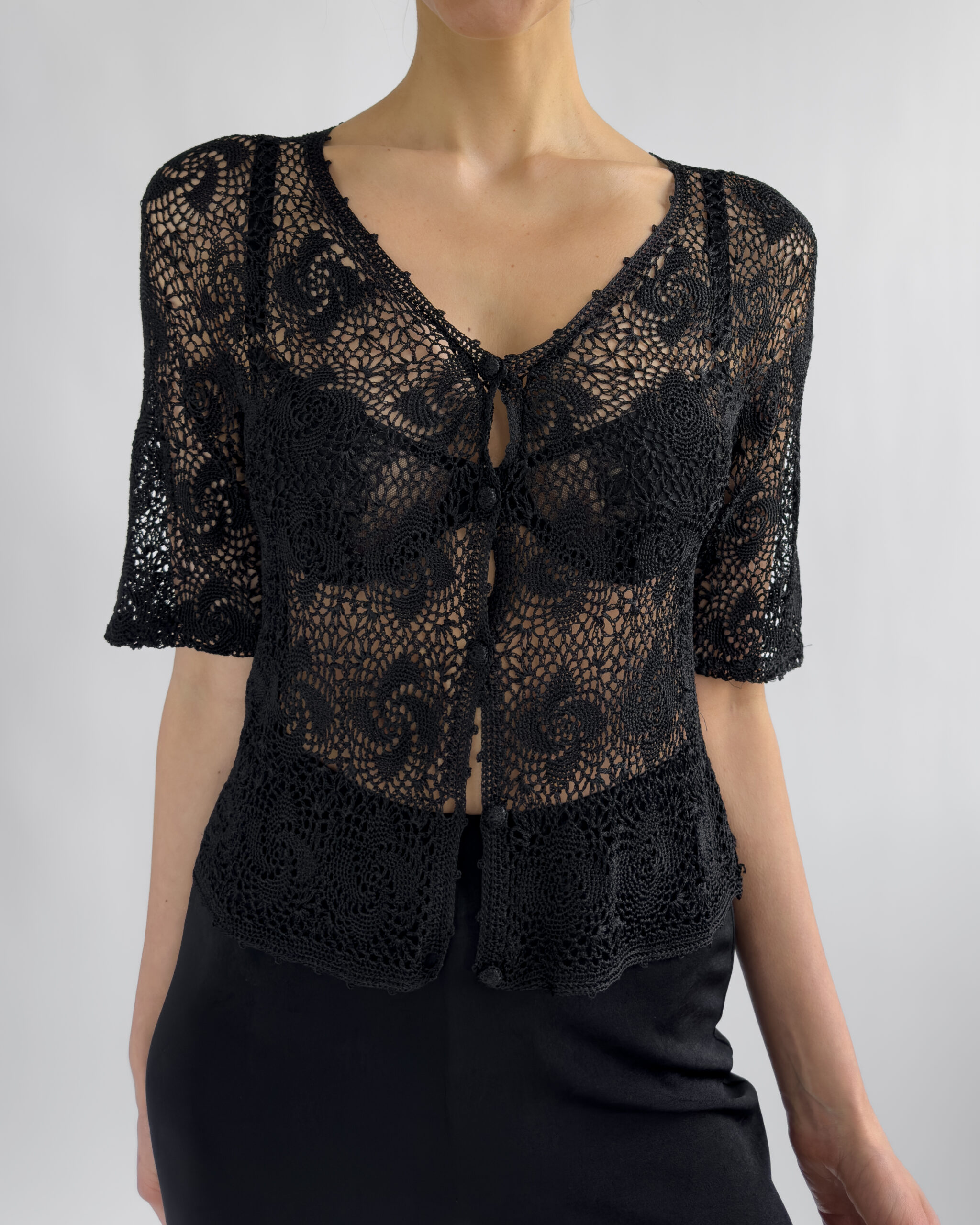Crocheted Button-Up Top | Black