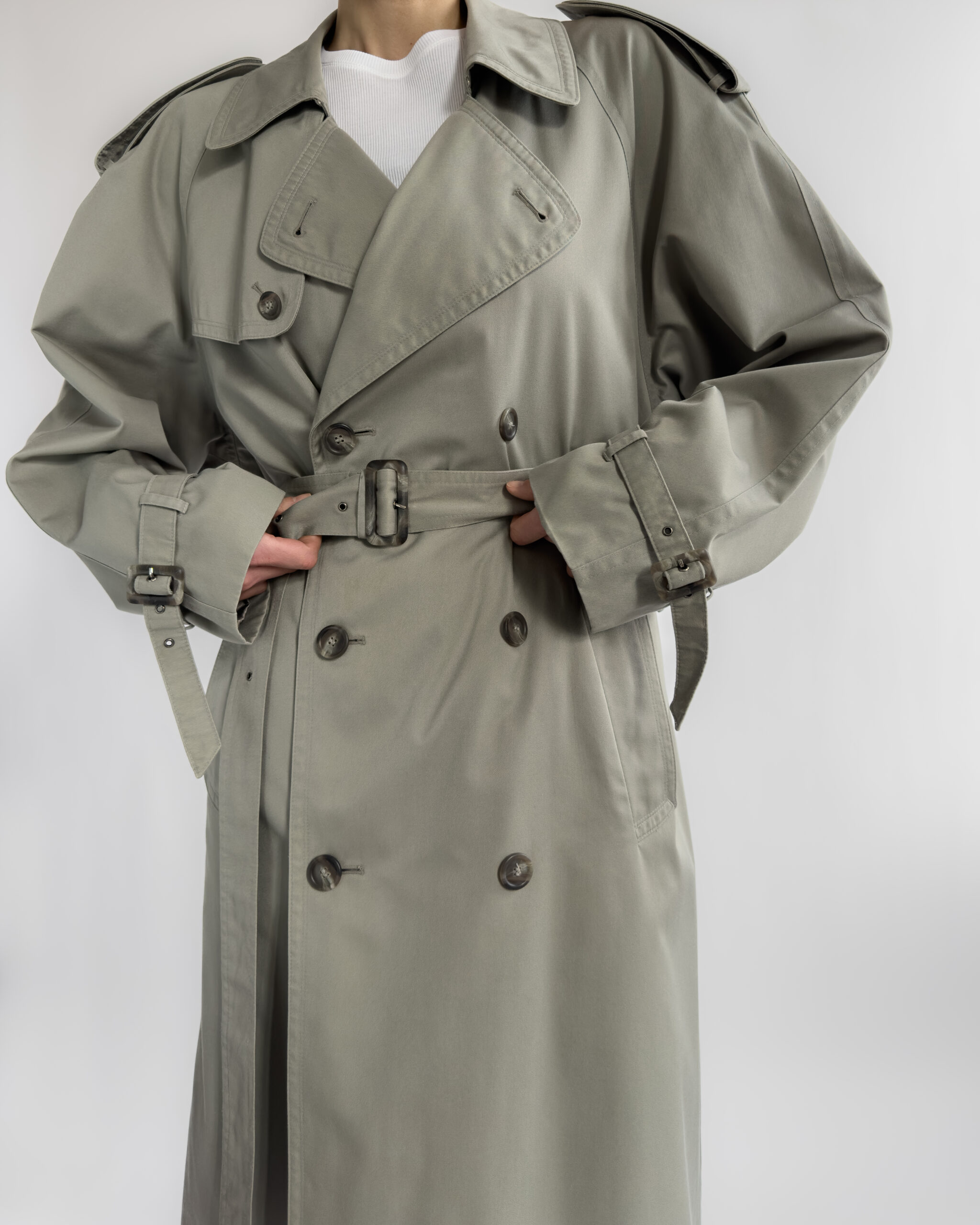 Double-Breasted Trench Coat | Sage Grey