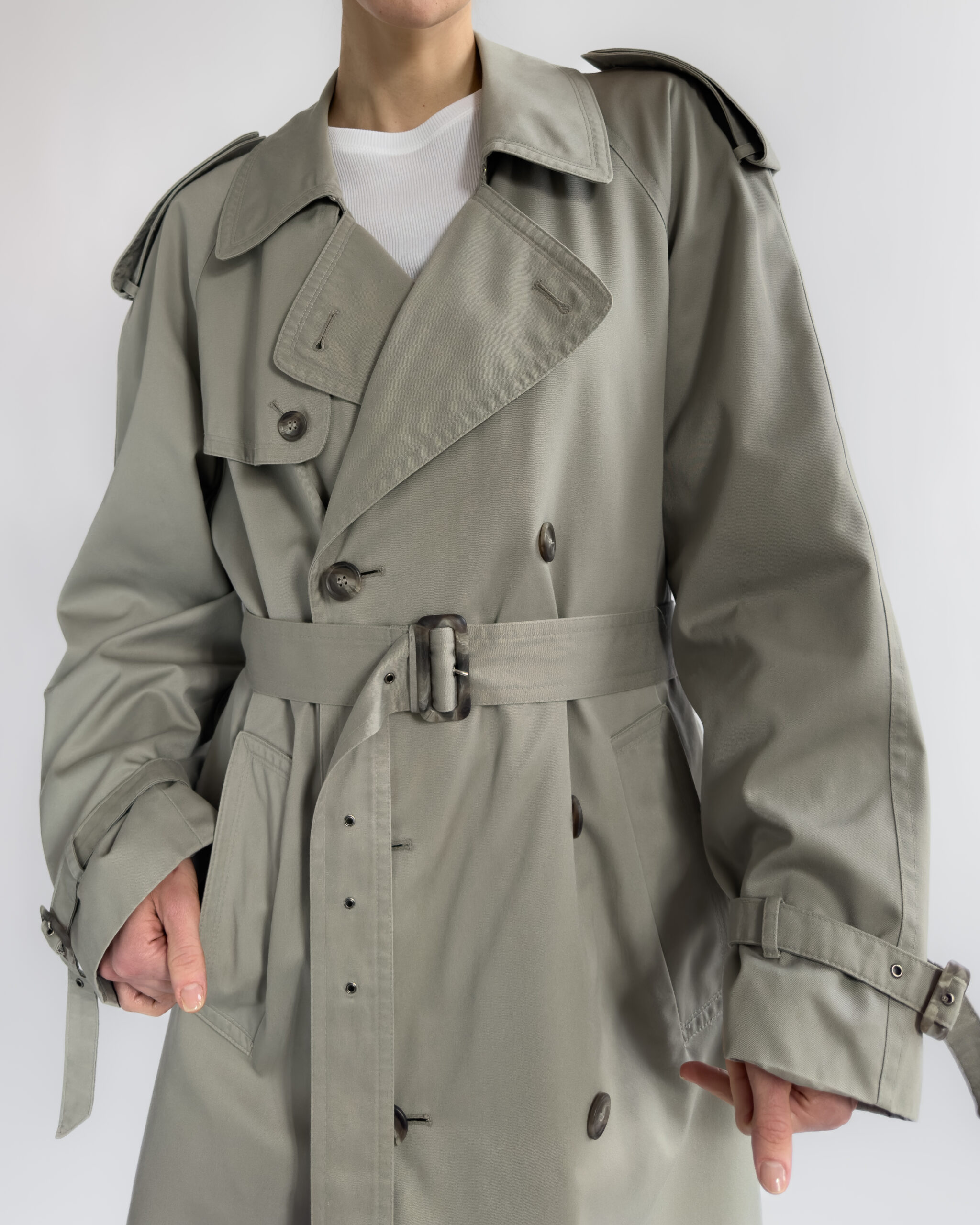 Double-Breasted Trench Coat | Sage Grey