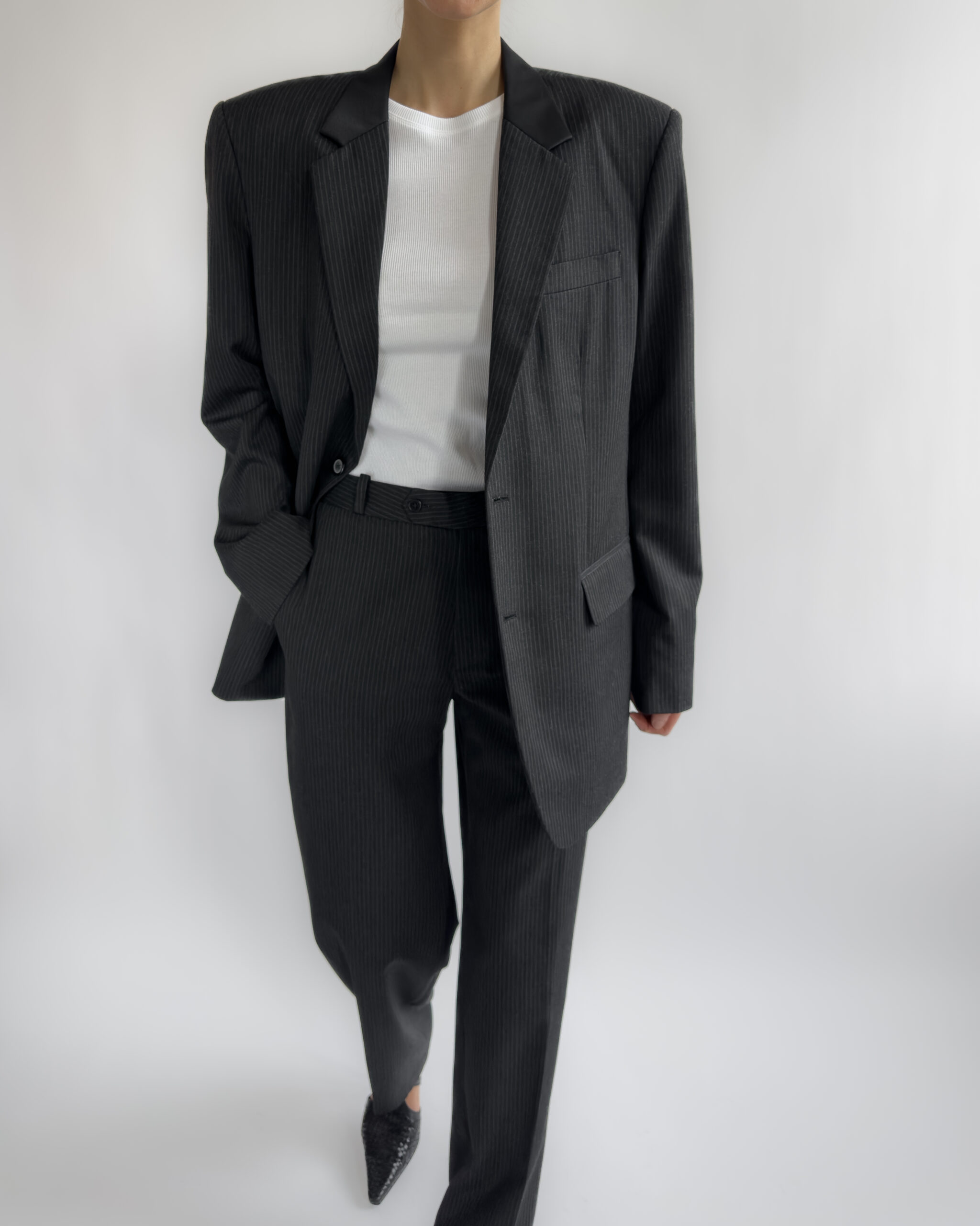 Tailored Pinstriped Wool Suit | Dark Grey