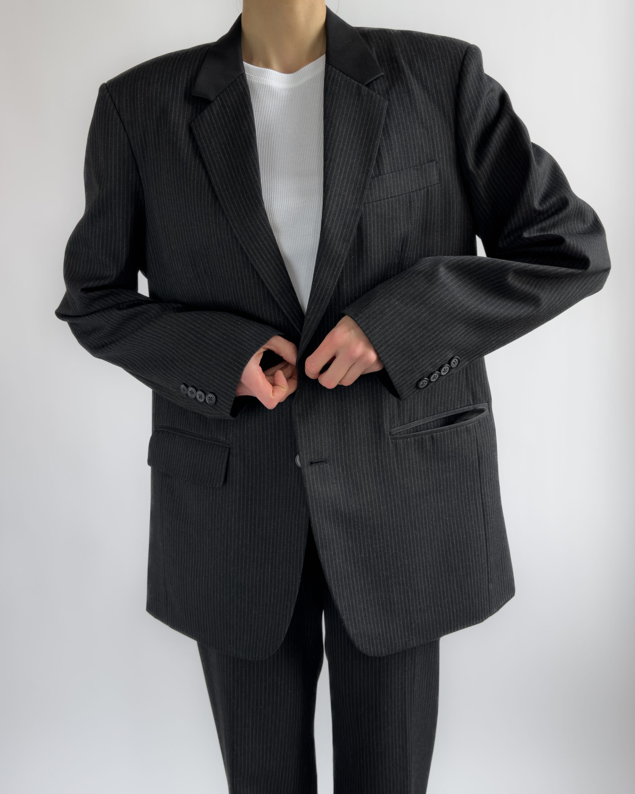 Tailored Pinstriped Wool Suit | Dark Grey