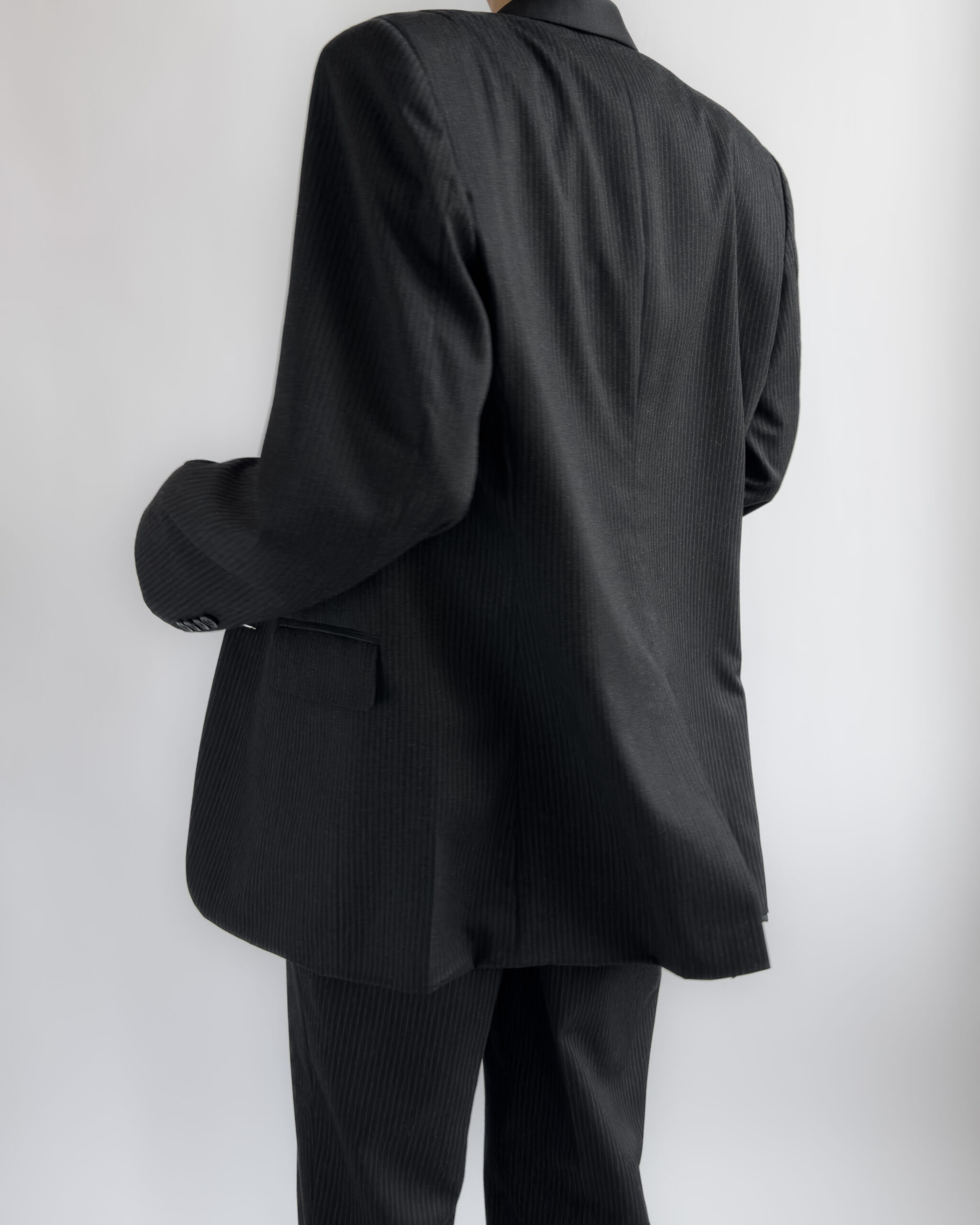 Tailored Pinstriped Wool Suit | Dark Grey