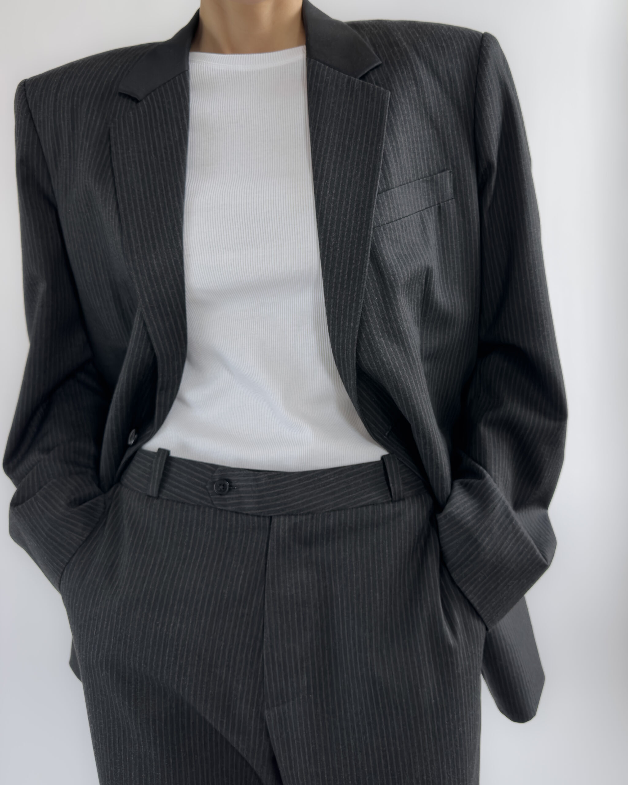 Tailored Pinstriped Wool Suit | Dark Grey