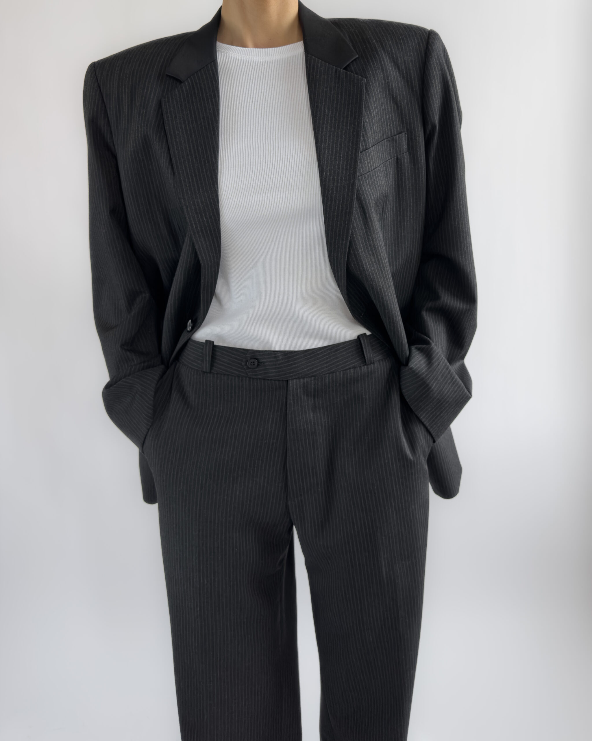 Tailored Pinstriped Wool Suit | Dark Grey