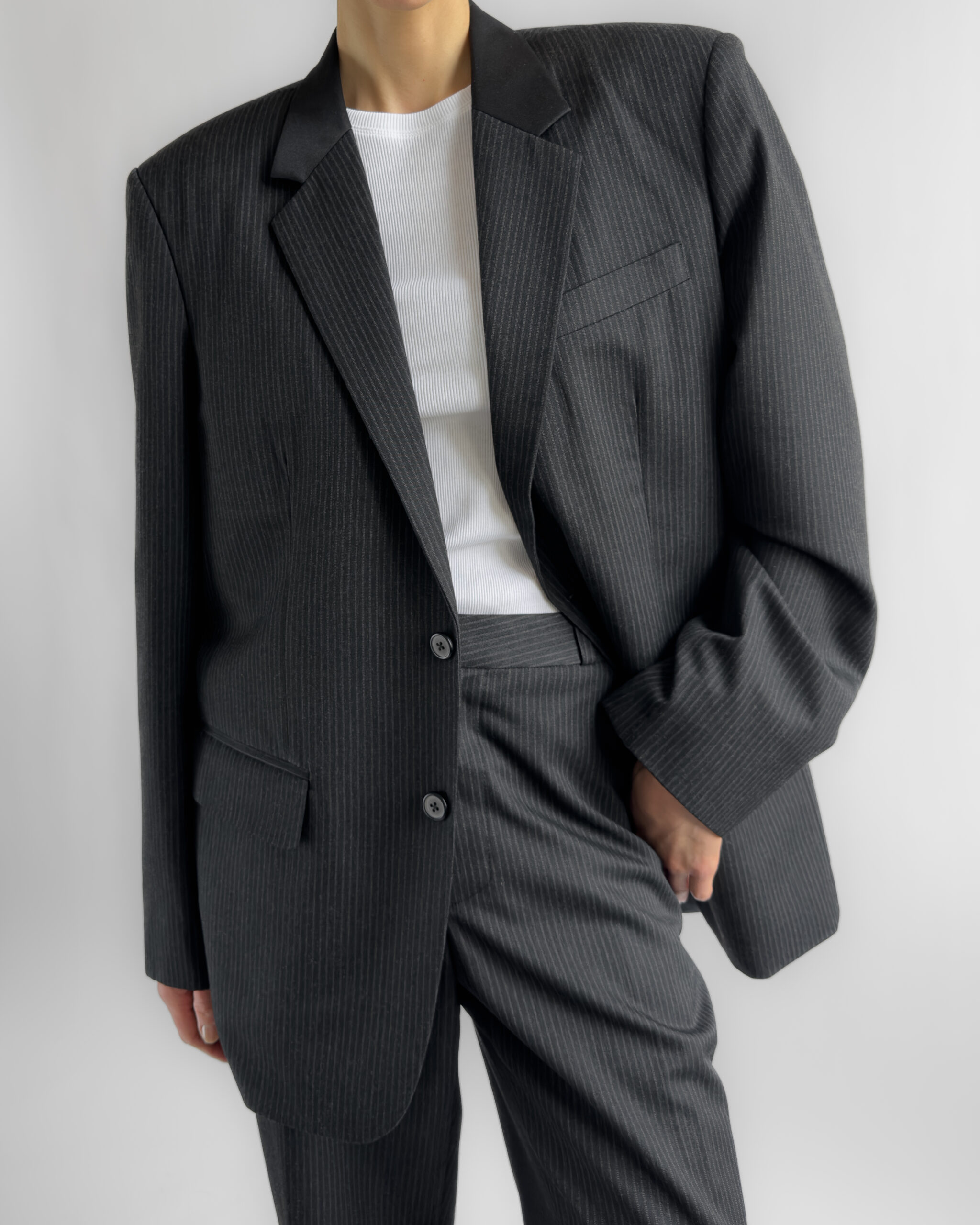 Tailored Pinstriped Wool Suit | Dark Grey