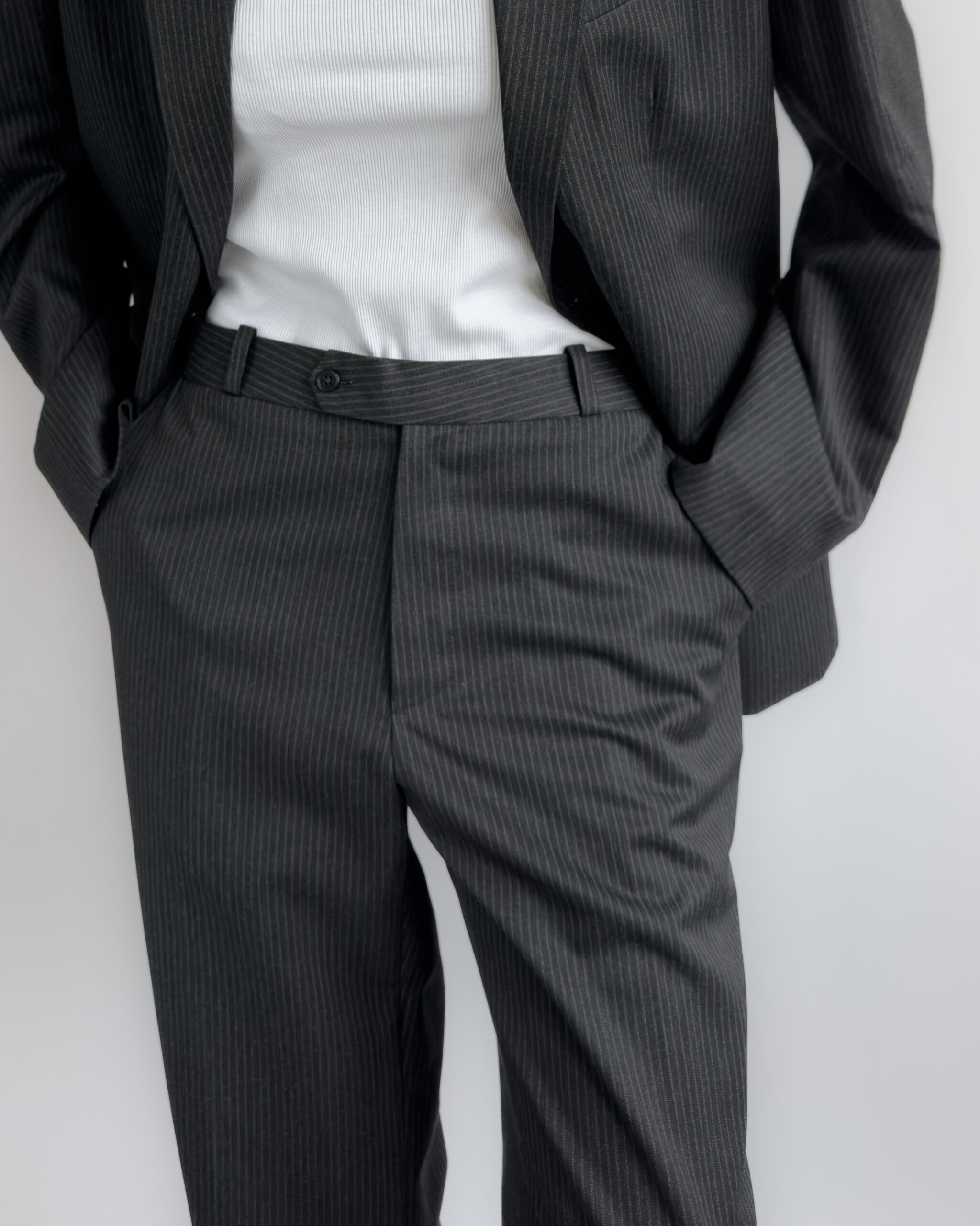 Tailored Pinstriped Wool Suit | Dark Grey