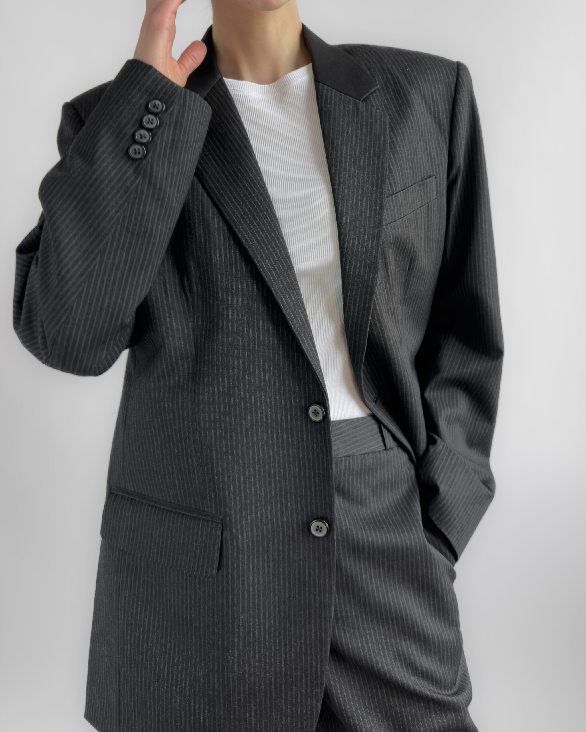 Tailored Pinstriped Wool Suit | Dark Grey