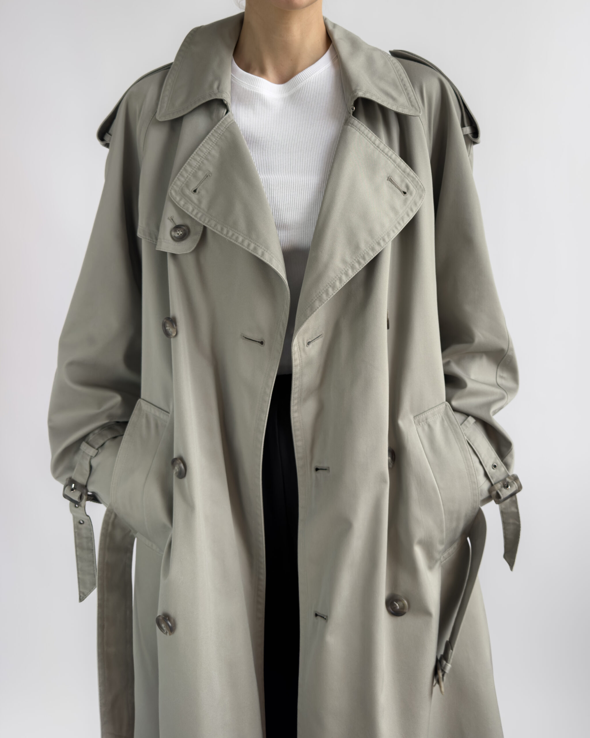 Double-Breasted Trench Coat | Sage Grey