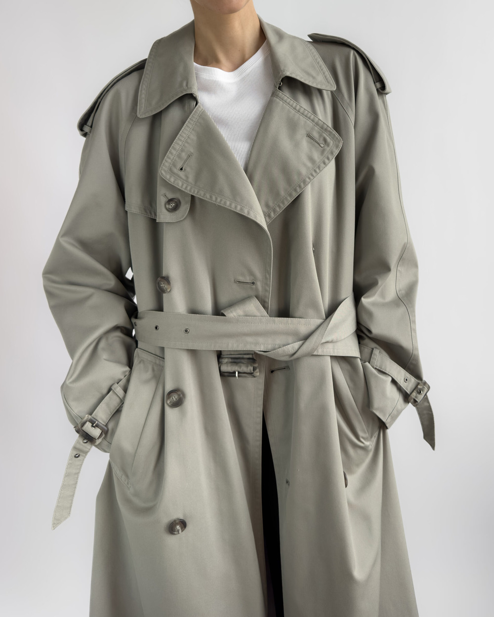 Double-Breasted Trench Coat | Sage Grey
