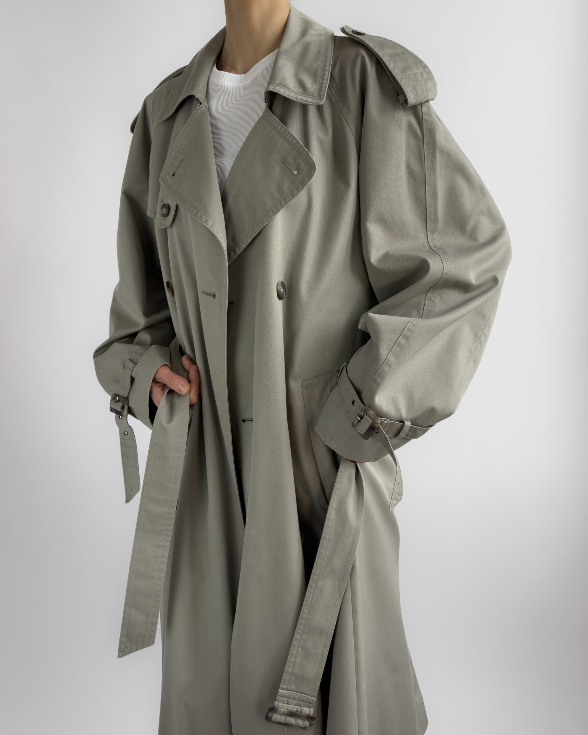 Double-Breasted Trench Coat | Sage Grey