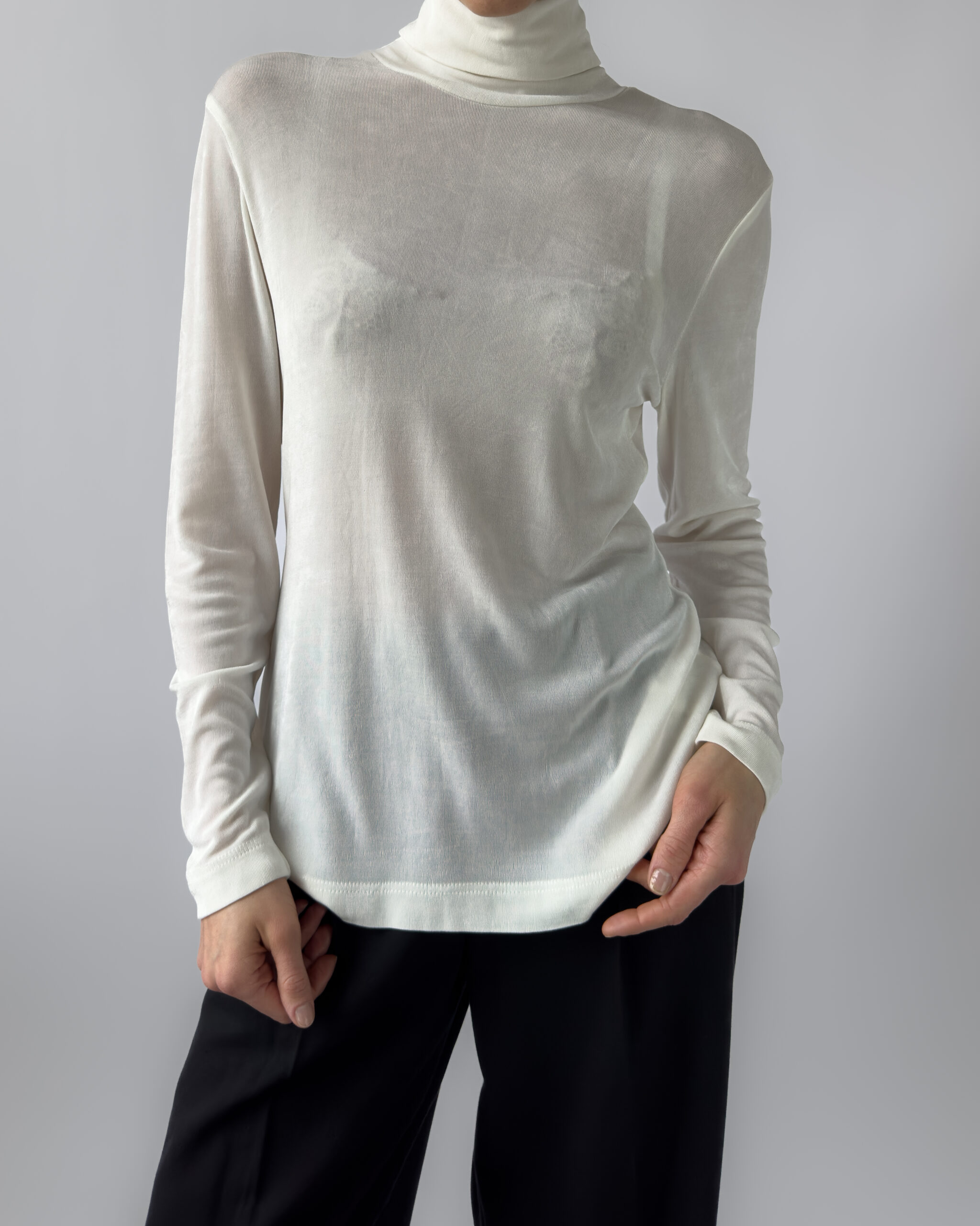 Silky Roll Neck Pullover | Cream White