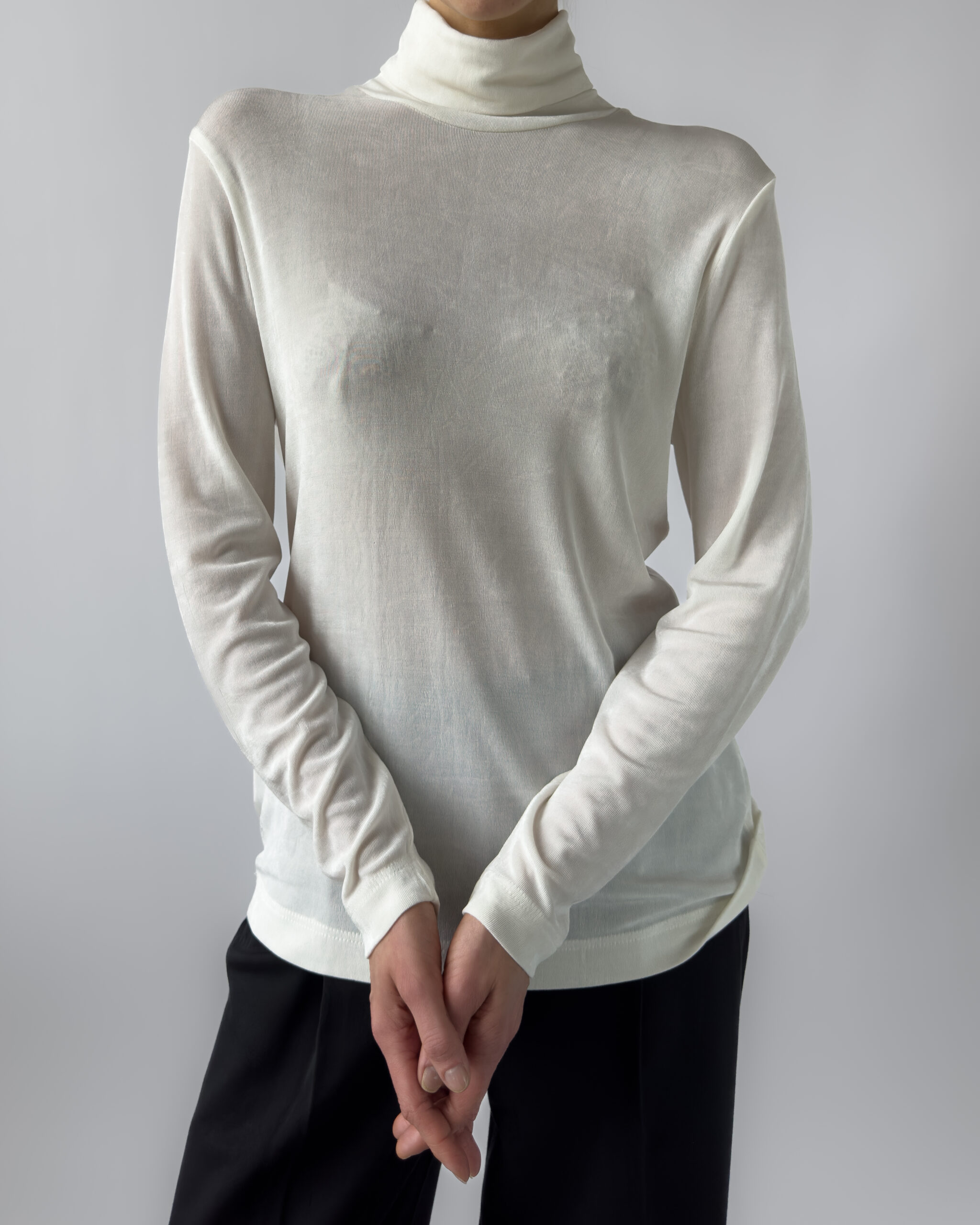 Silky Roll Neck Pullover | Cream White
