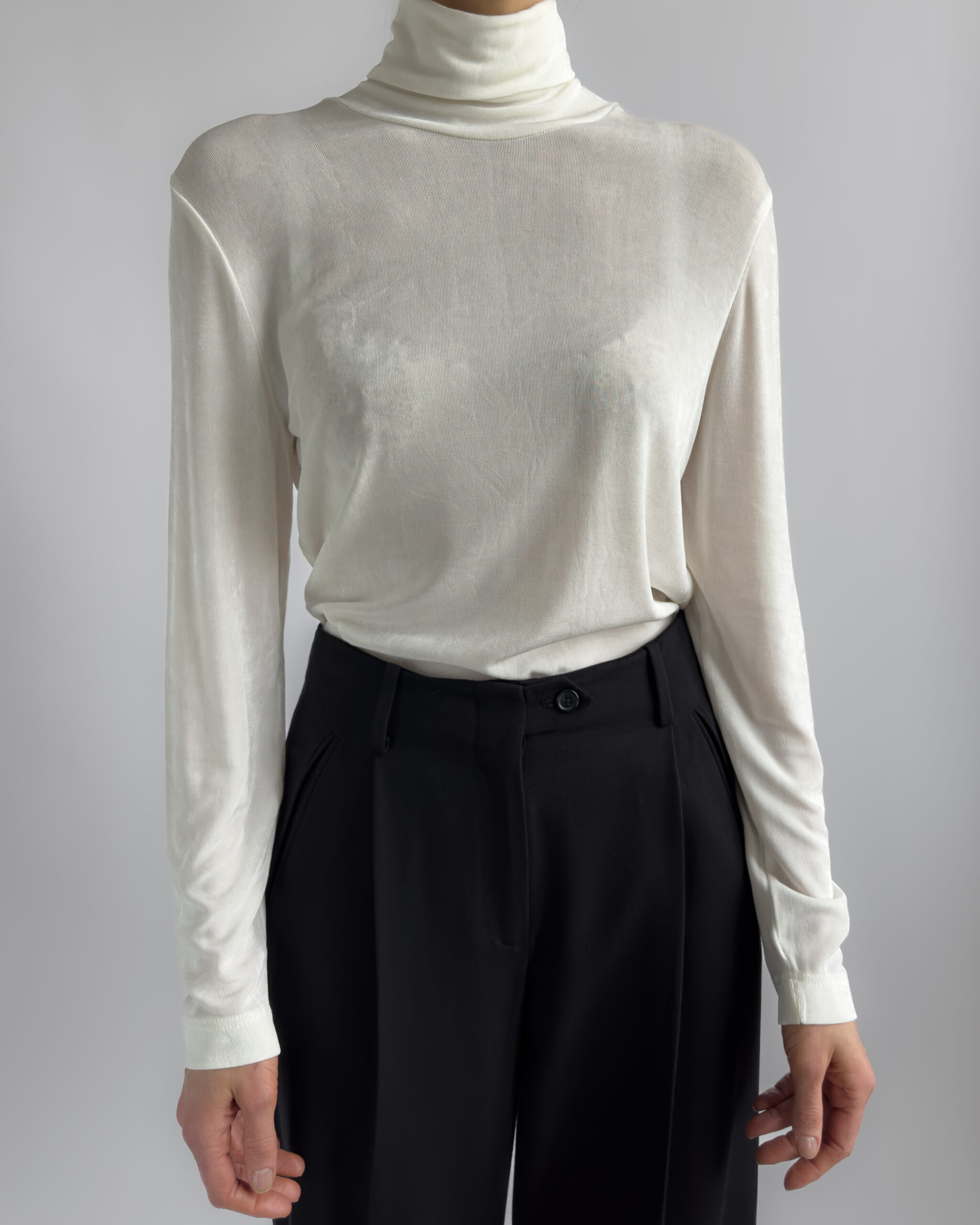 Silky Roll Neck Pullover | Cream White