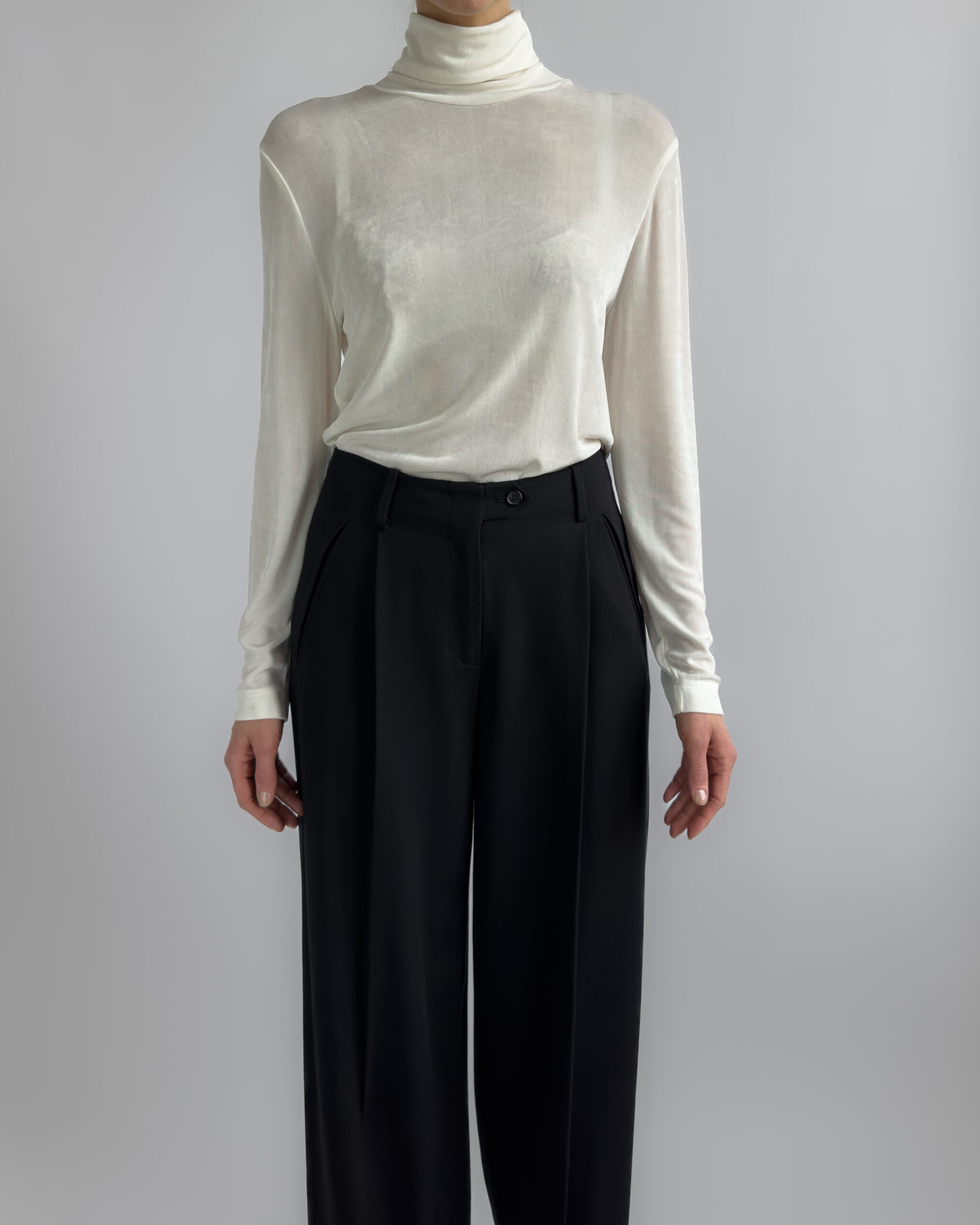 Silky Roll Neck Pullover | Cream White