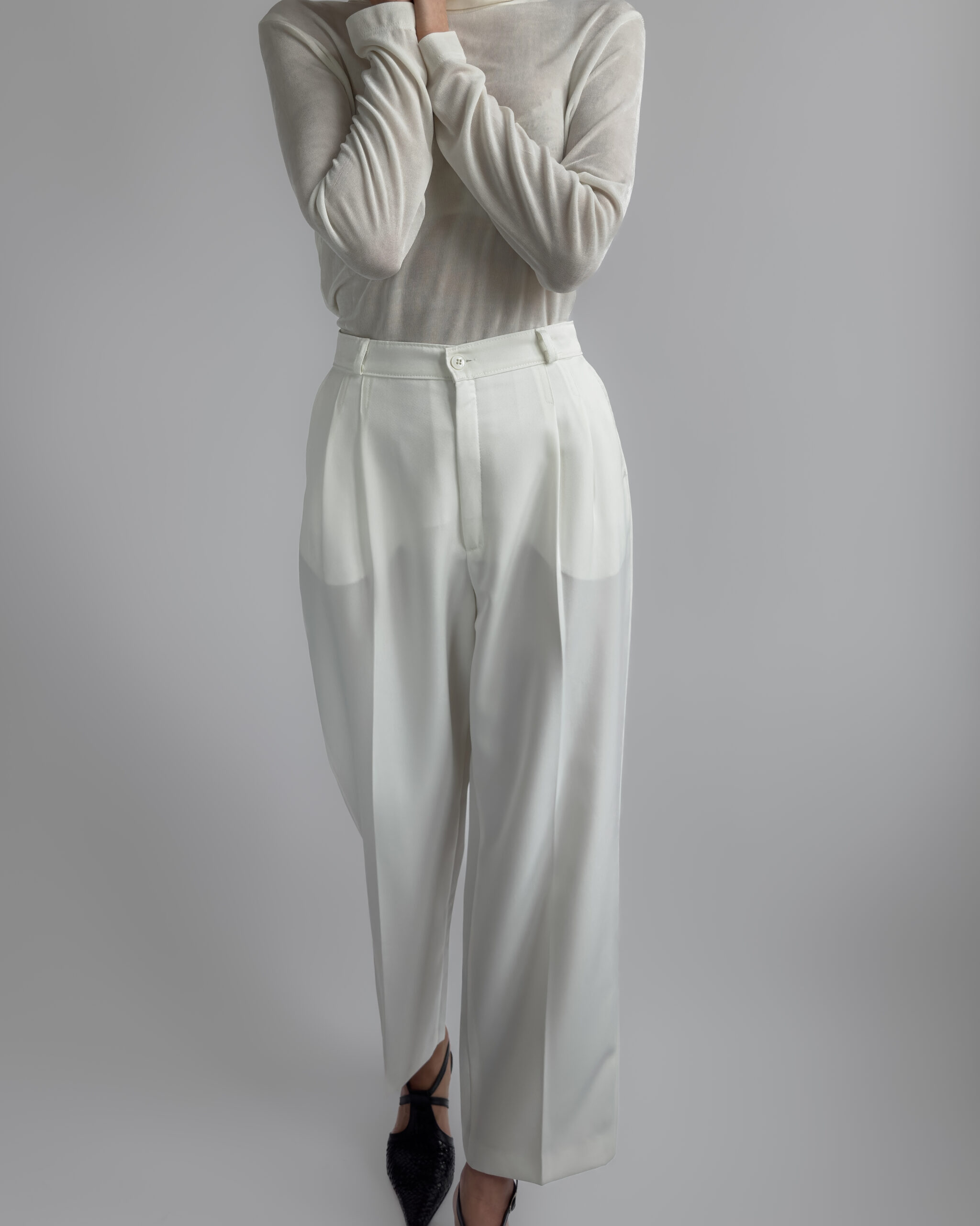 Pleated Suit Trousers | Cream White