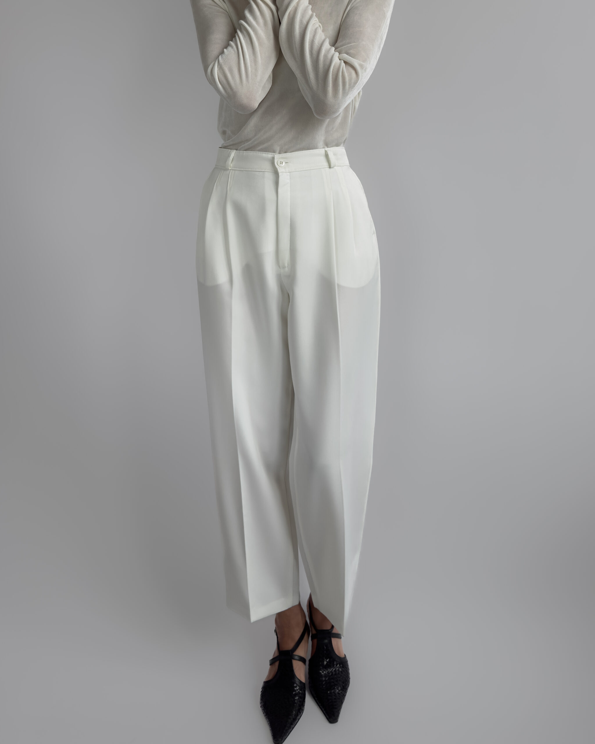 Pleated Suit Trousers | Cream White