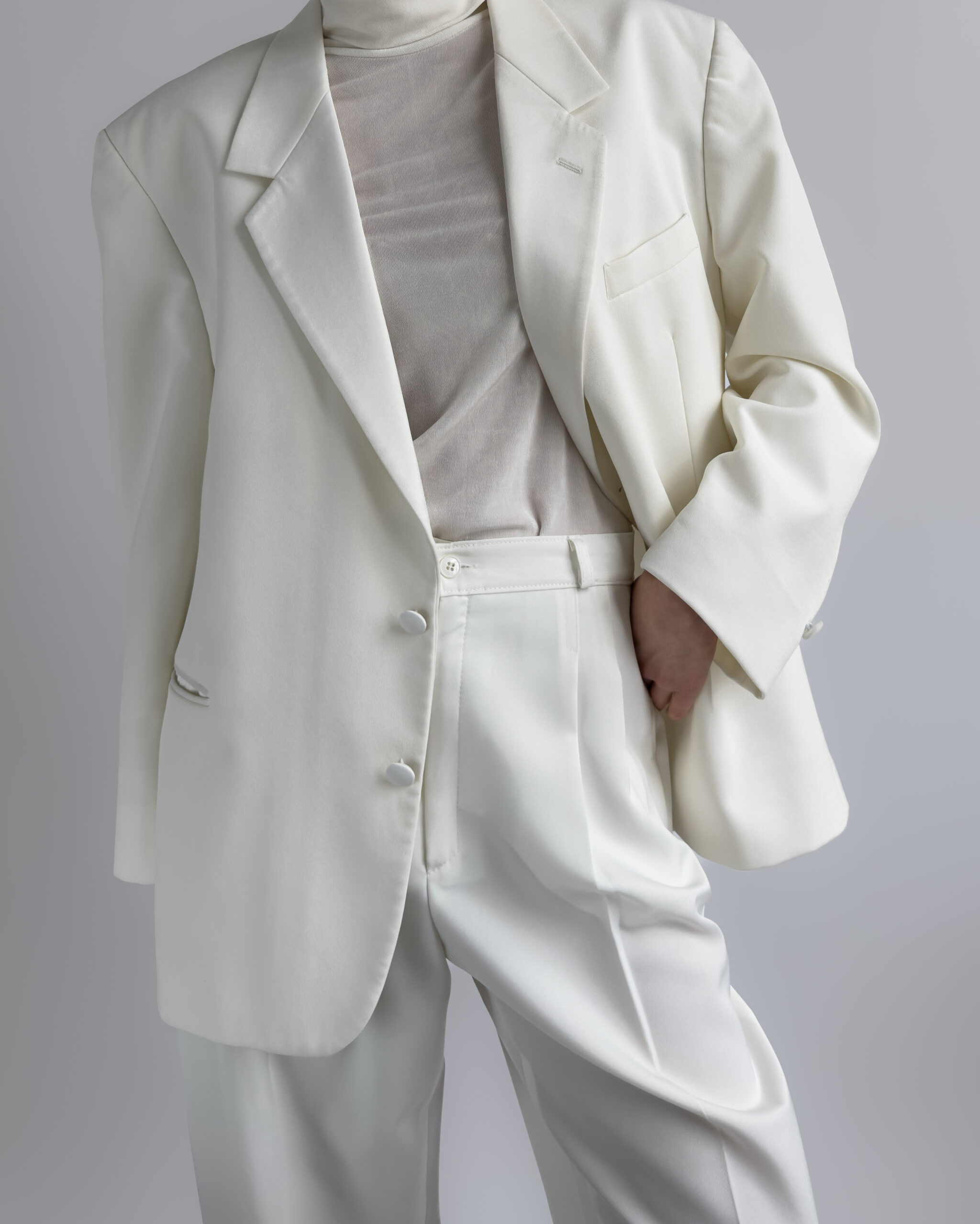 Oversized Blazer with Satin Trim | Cream White