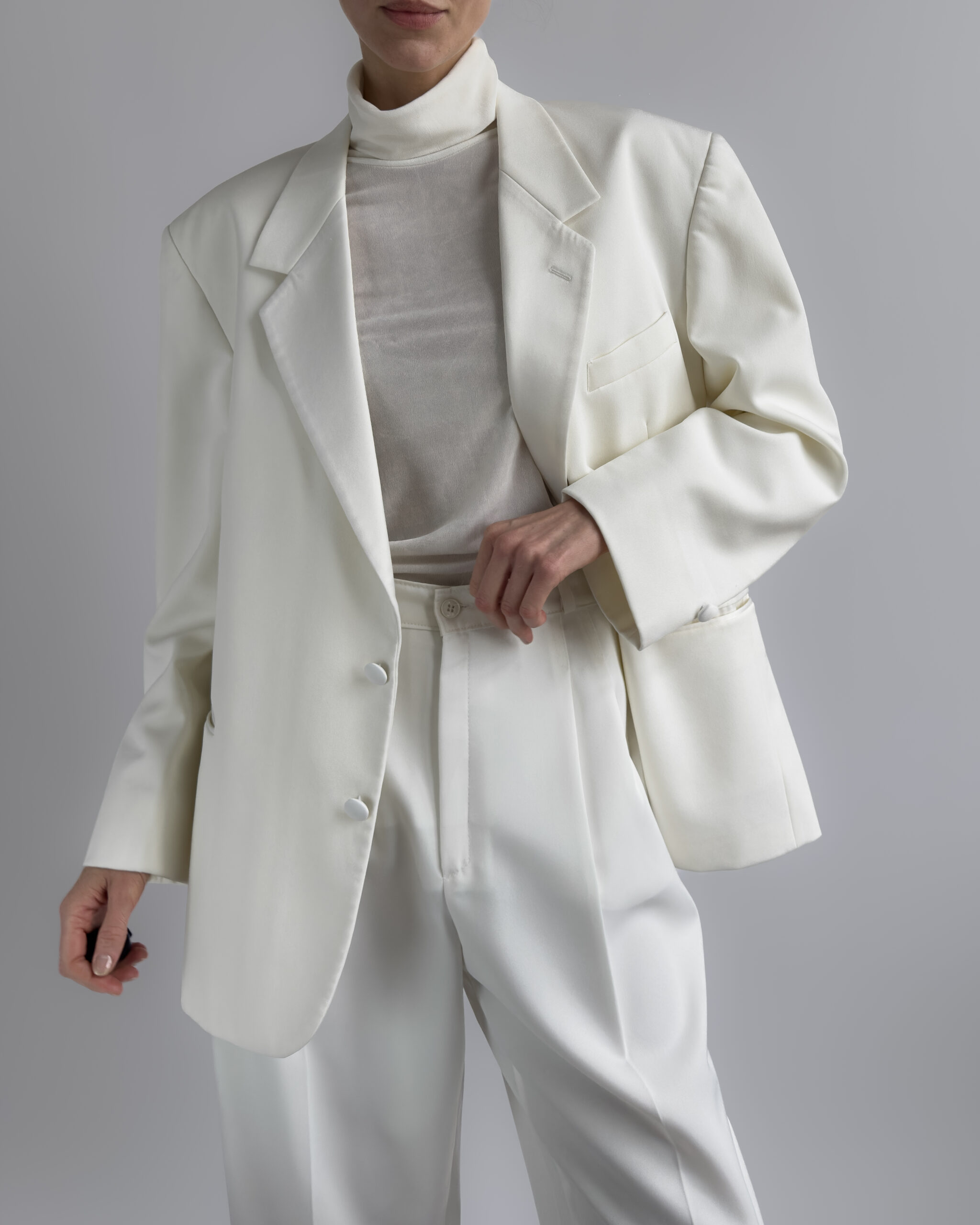 Oversized Blazer with Satin Trim | Cream White