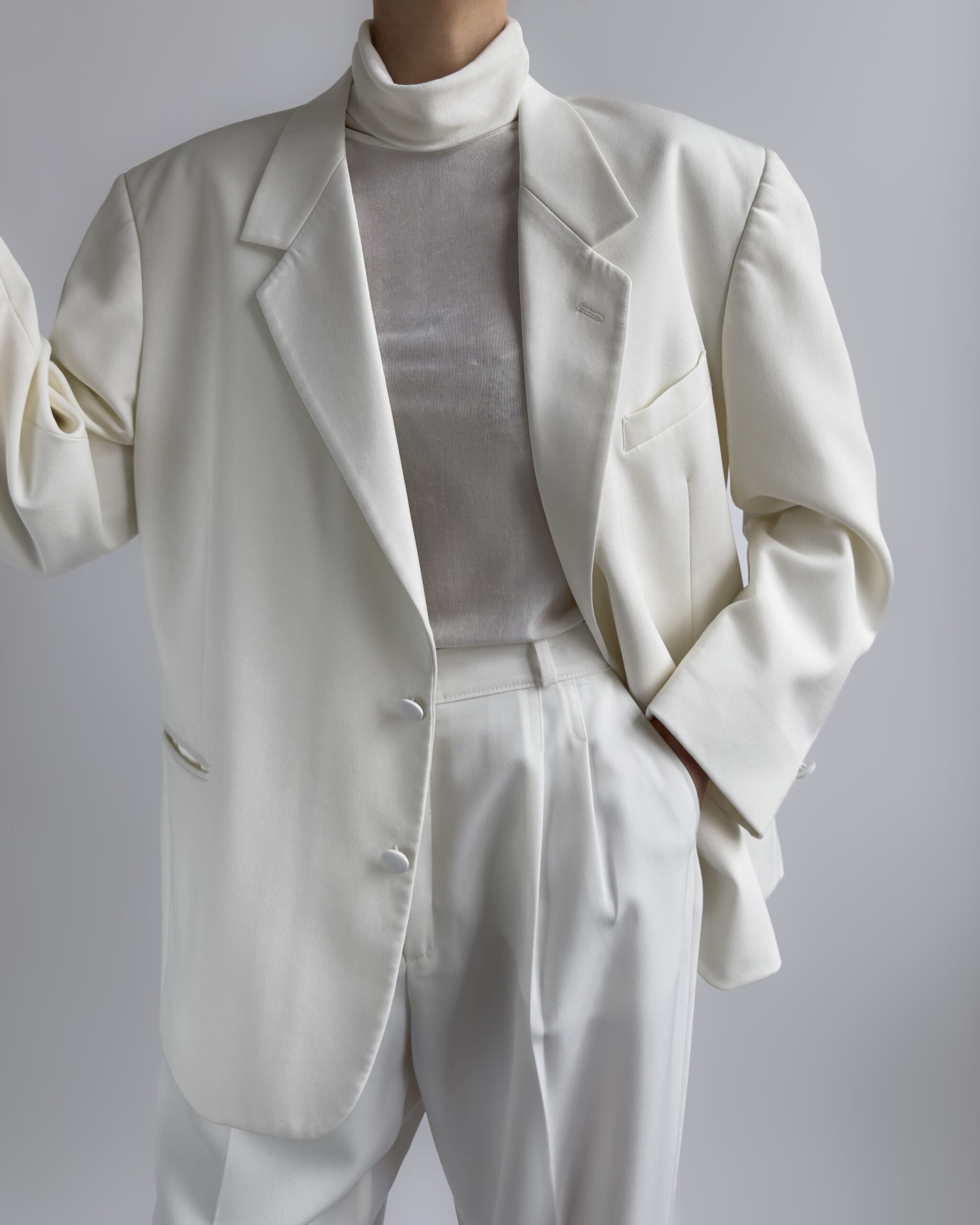 Oversized Blazer with Satin Trim | Cream White