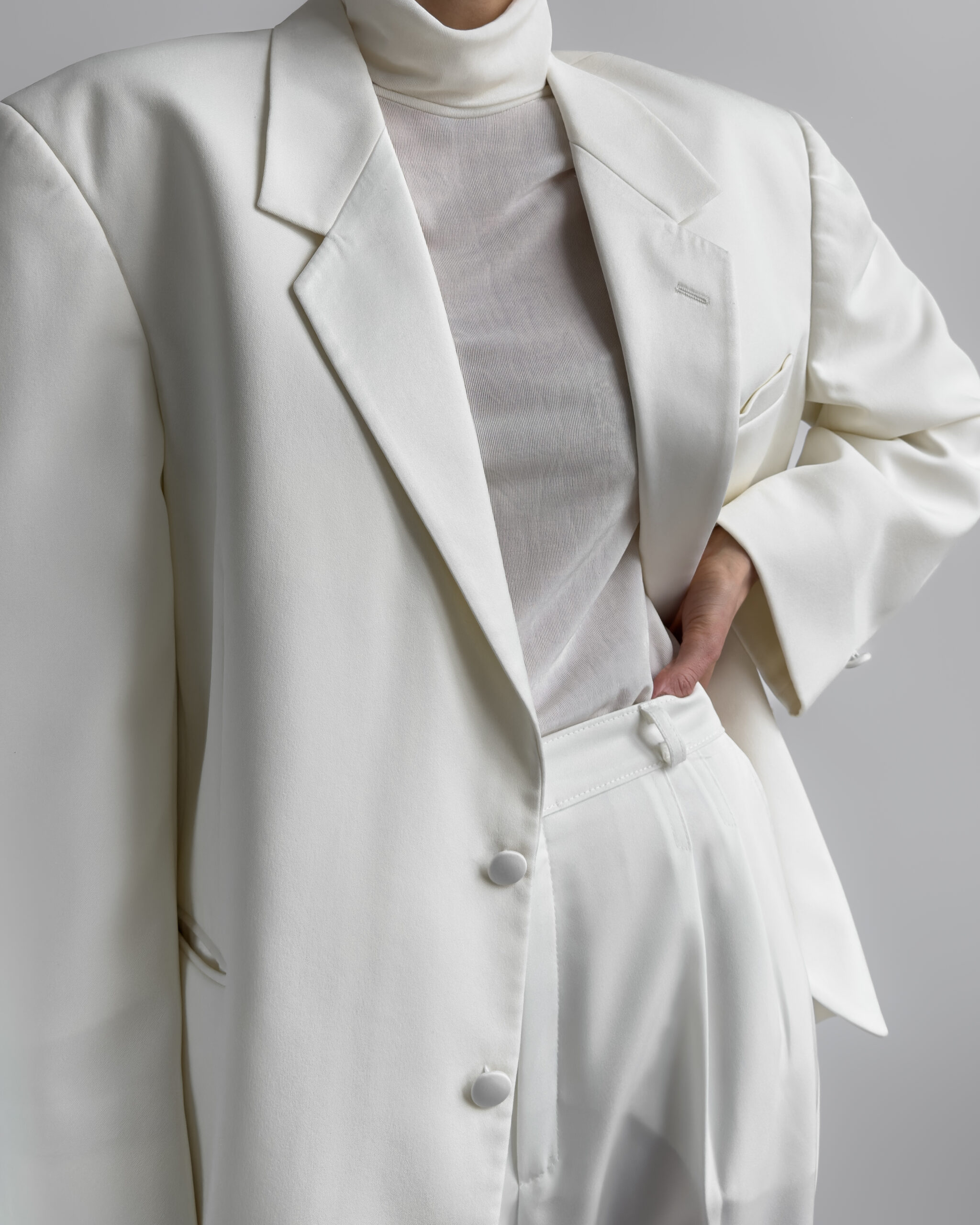 Oversized Blazer with Satin Trim | Cream White