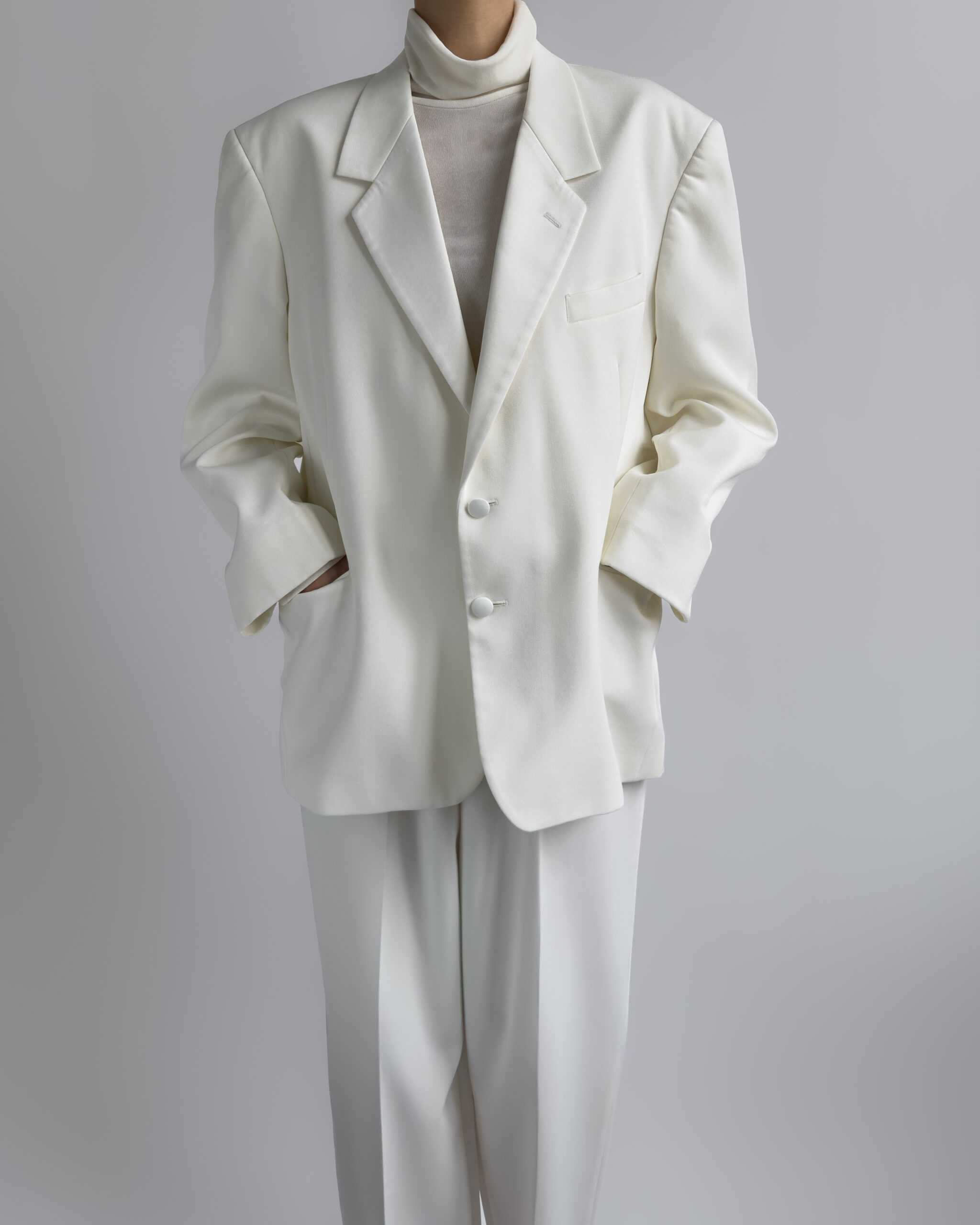 Oversized Blazer with Satin Trim | Cream White