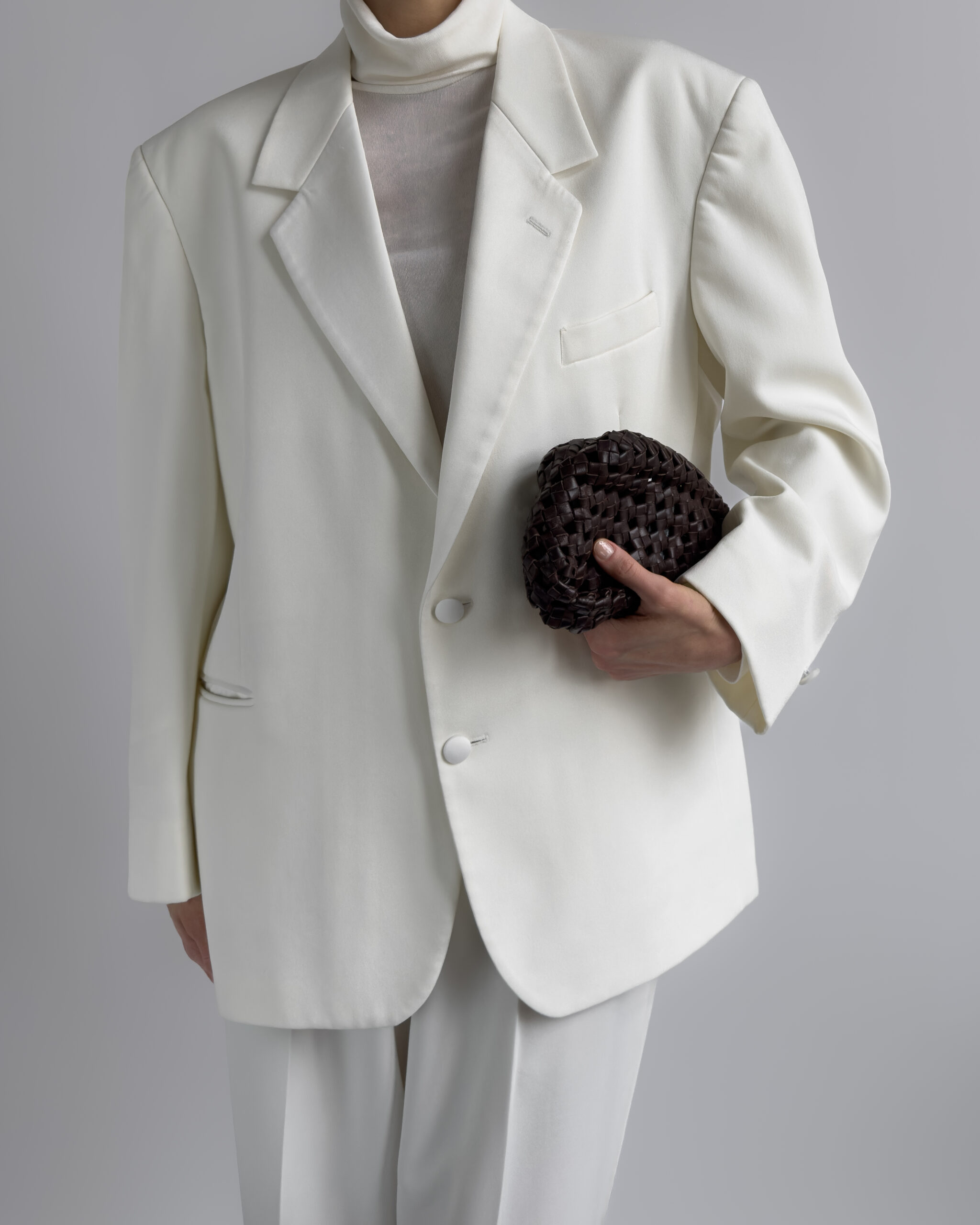 Oversized Blazer with Satin Trim | Cream White