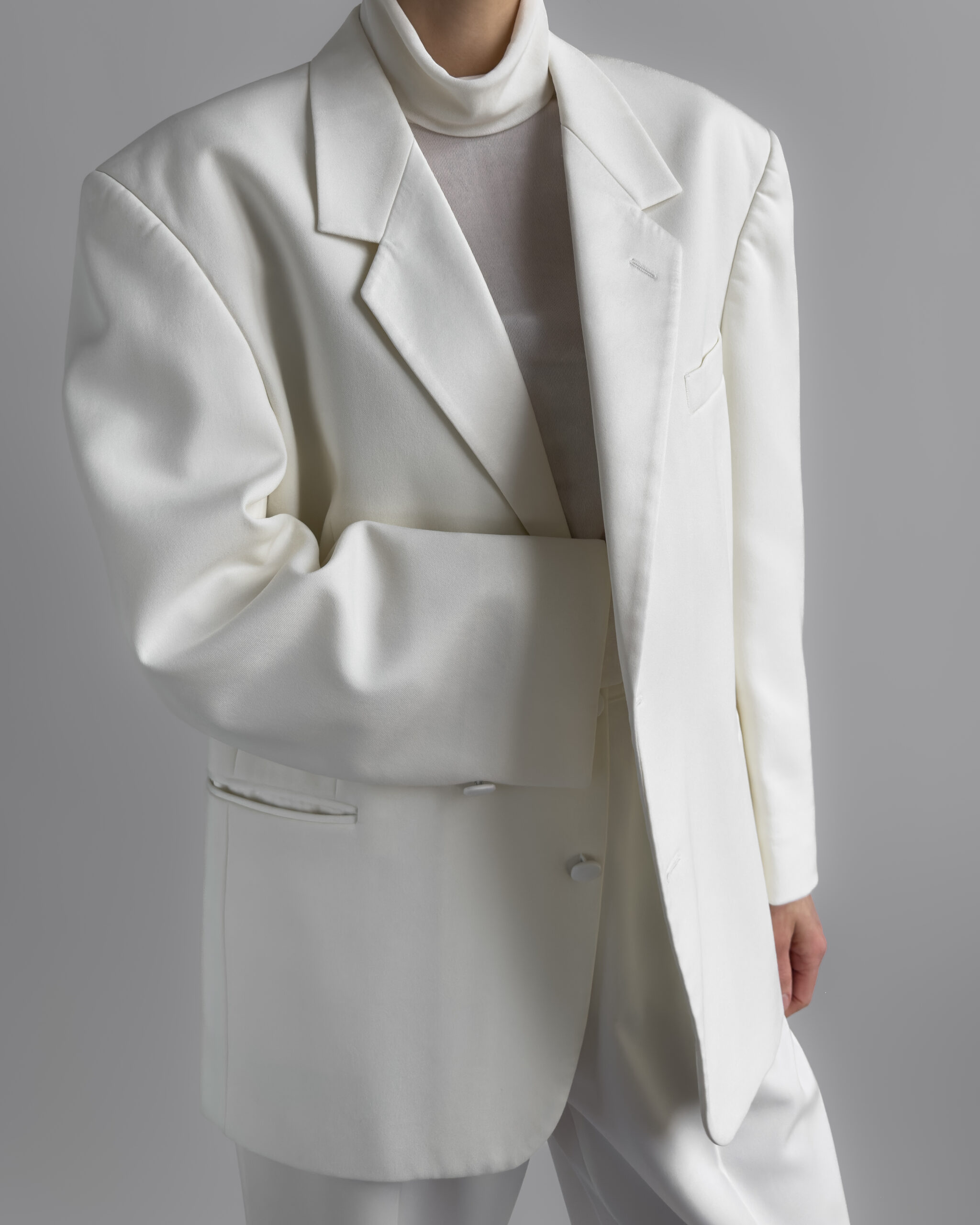 Oversized Blazer with Satin Trim | Cream White