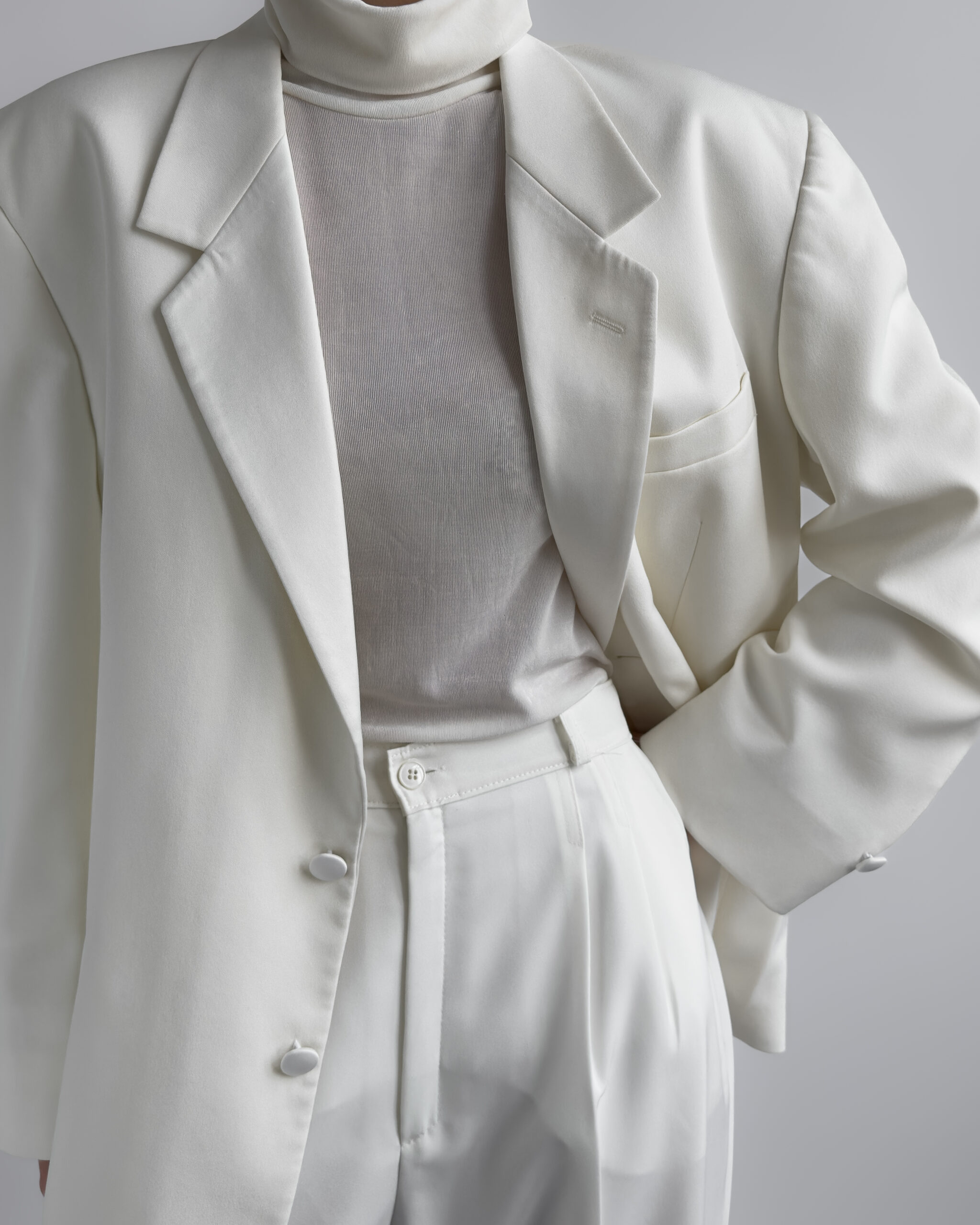 Oversized Blazer with Satin Trim | Cream White