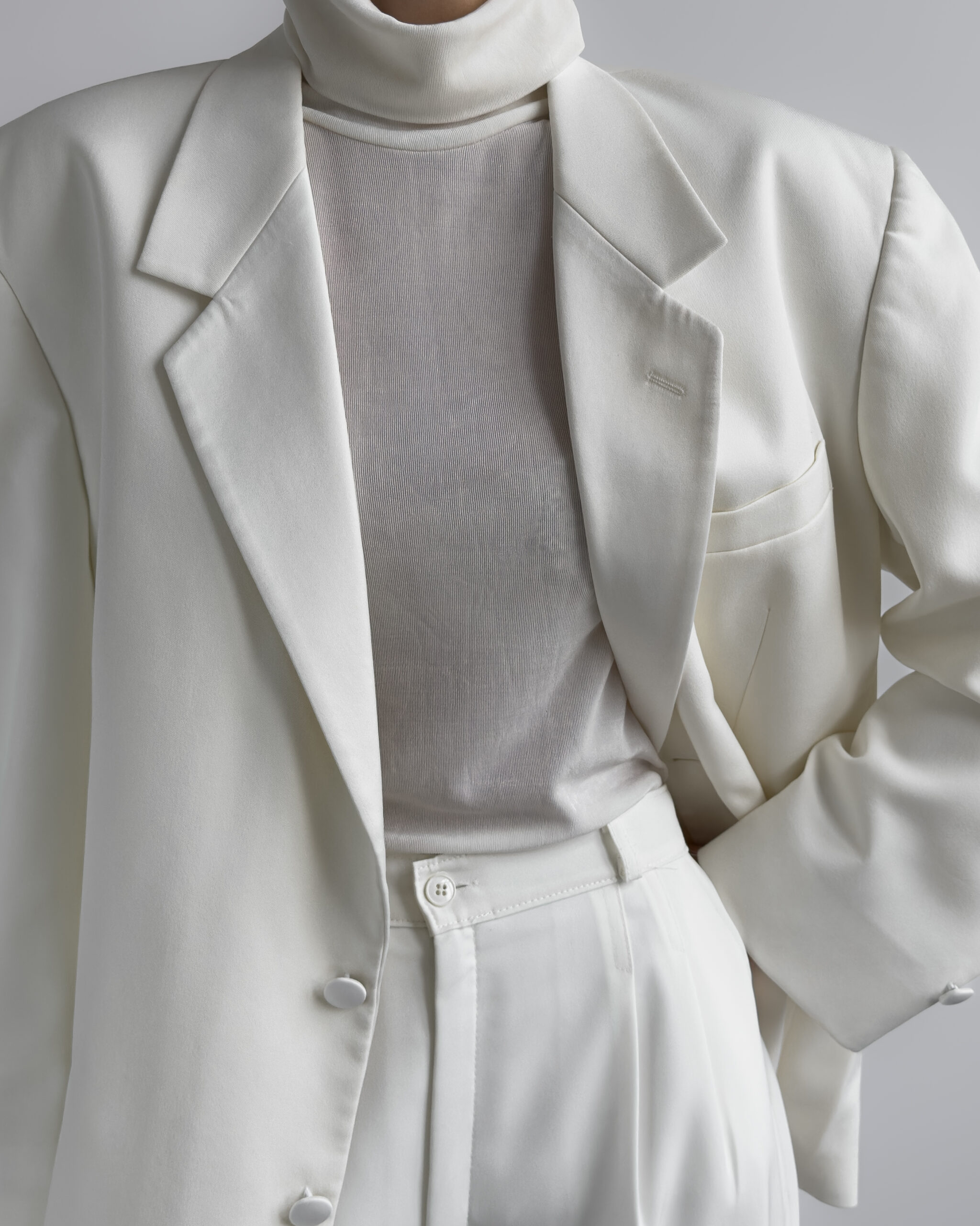Silky Roll Neck Pullover | Cream White
