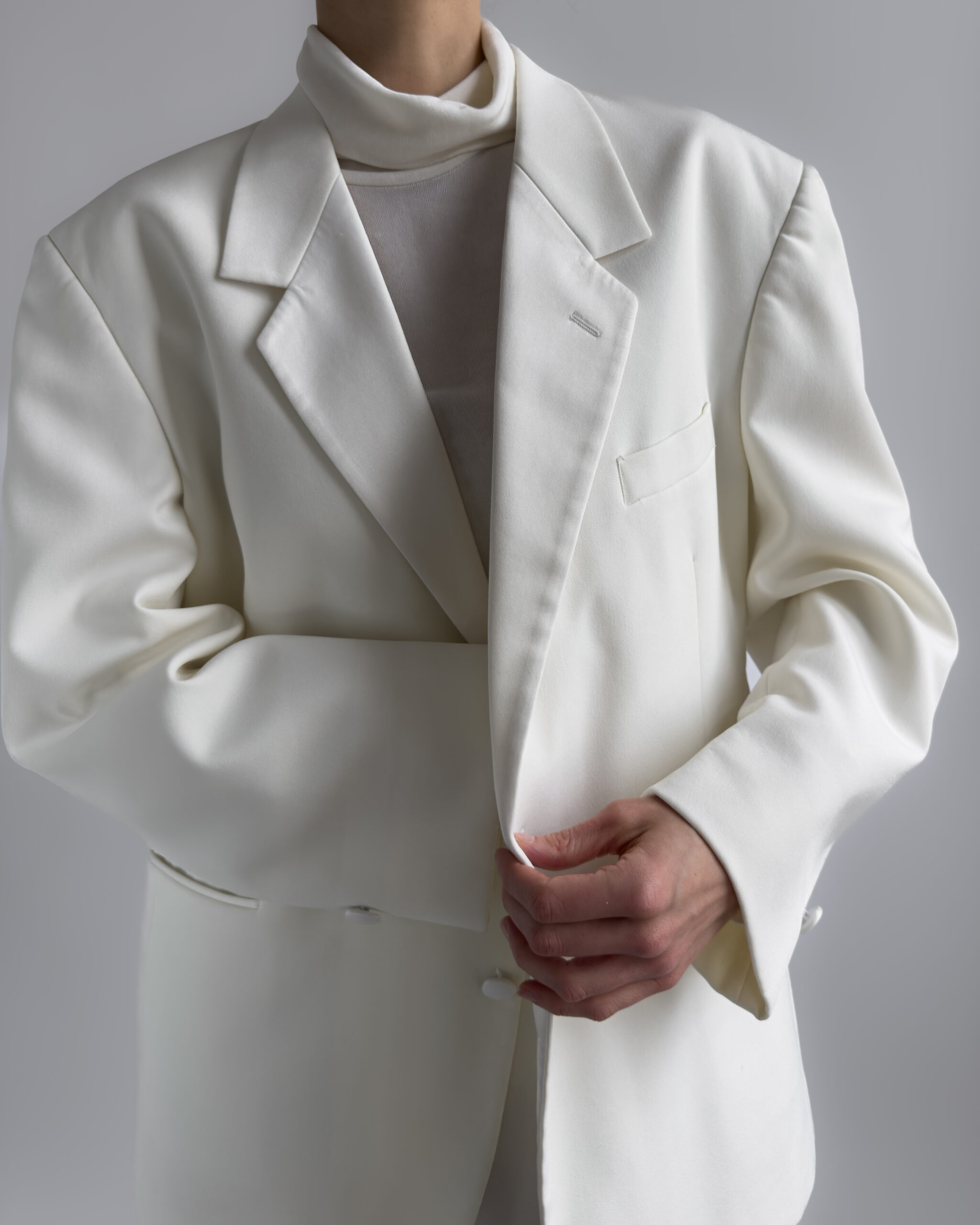 Oversized Blazer with Satin Trim | Cream White