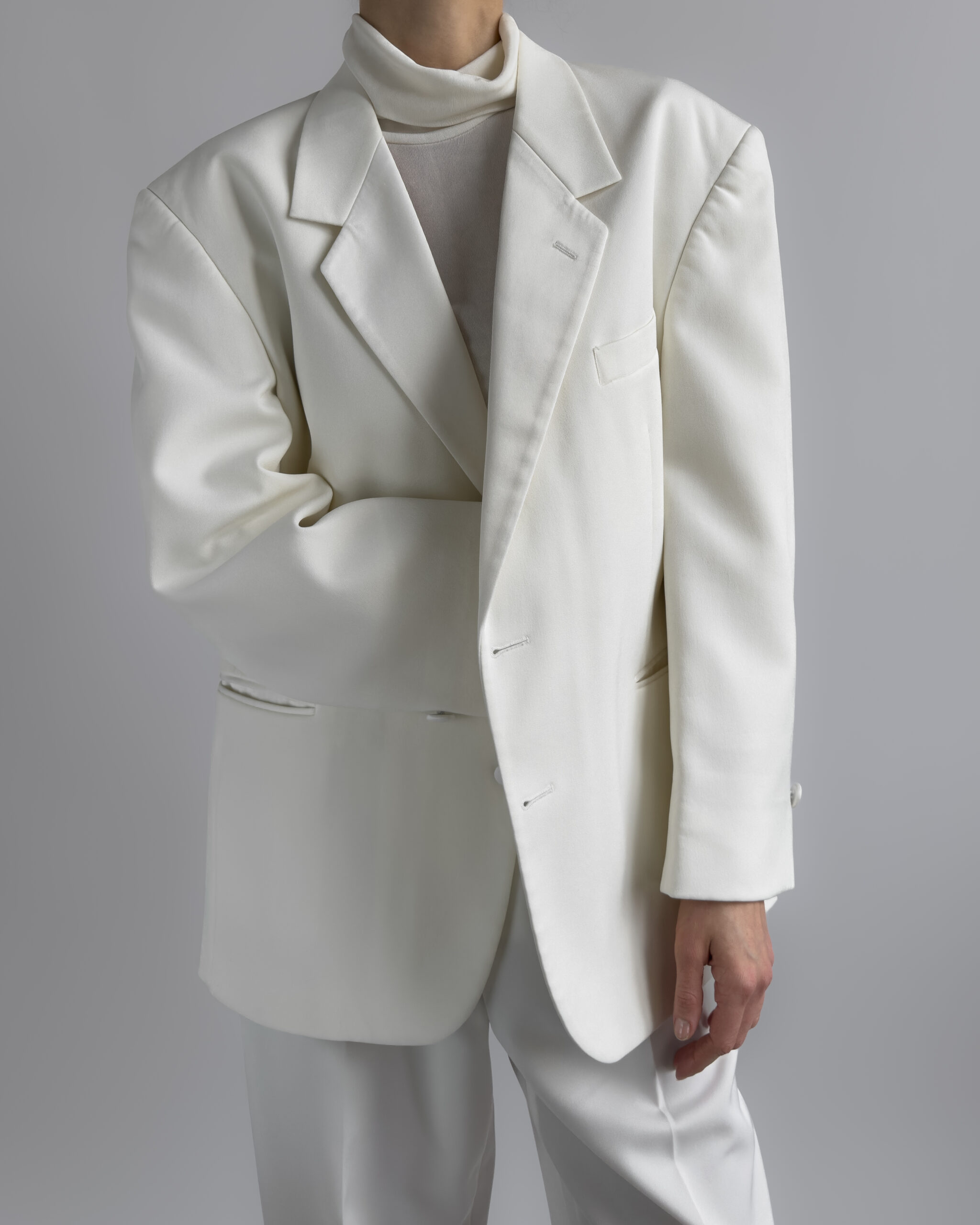Oversized Blazer with Satin Trim | Cream White