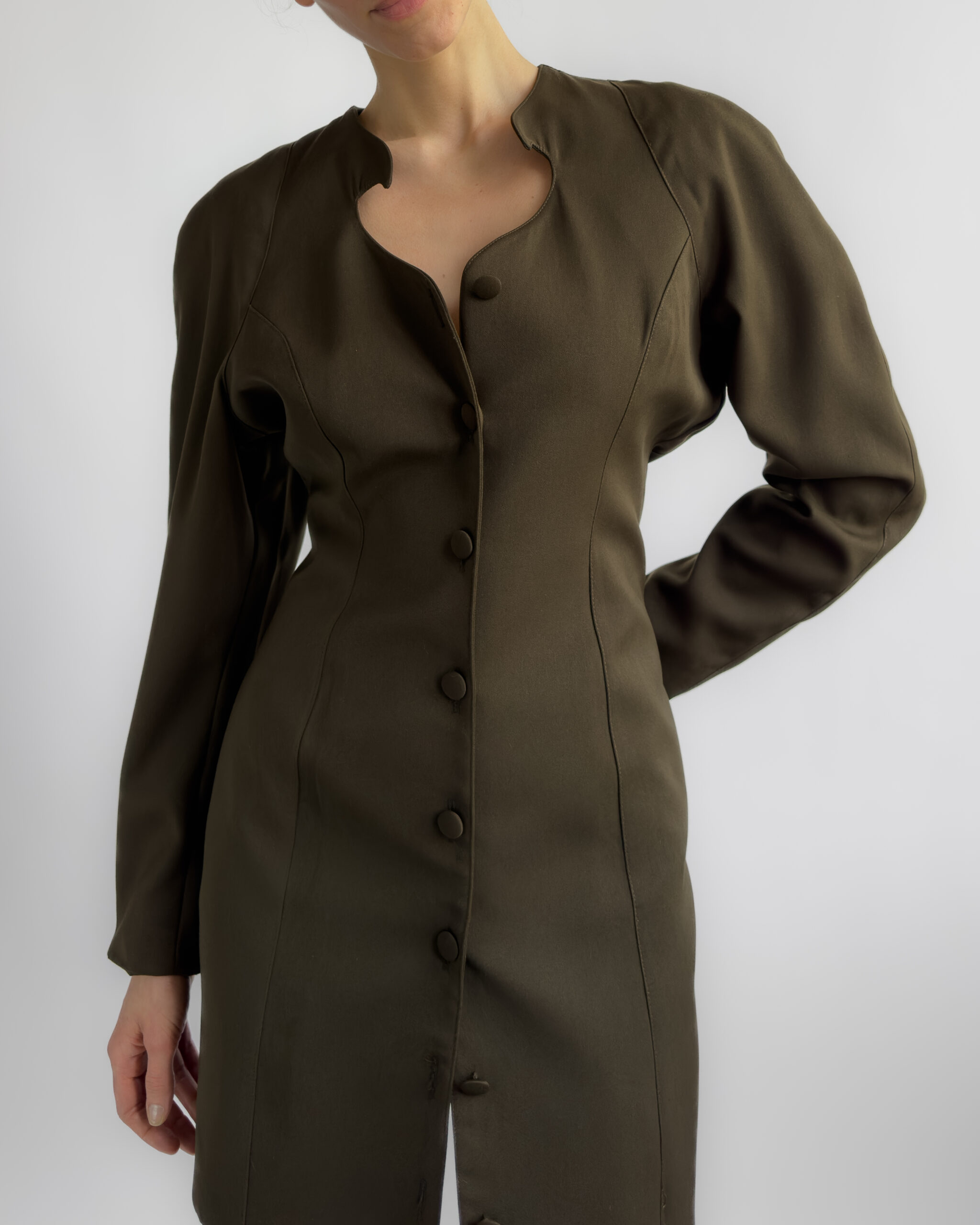 Faust Structured Wool Blend Dress | Khaki Brown