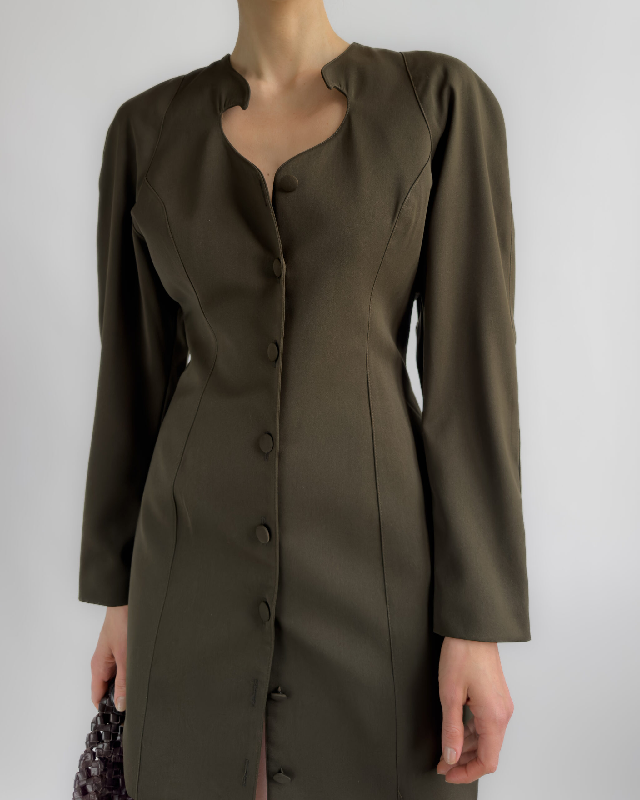 Faust Structured Wool Blend Dress | Khaki Brown