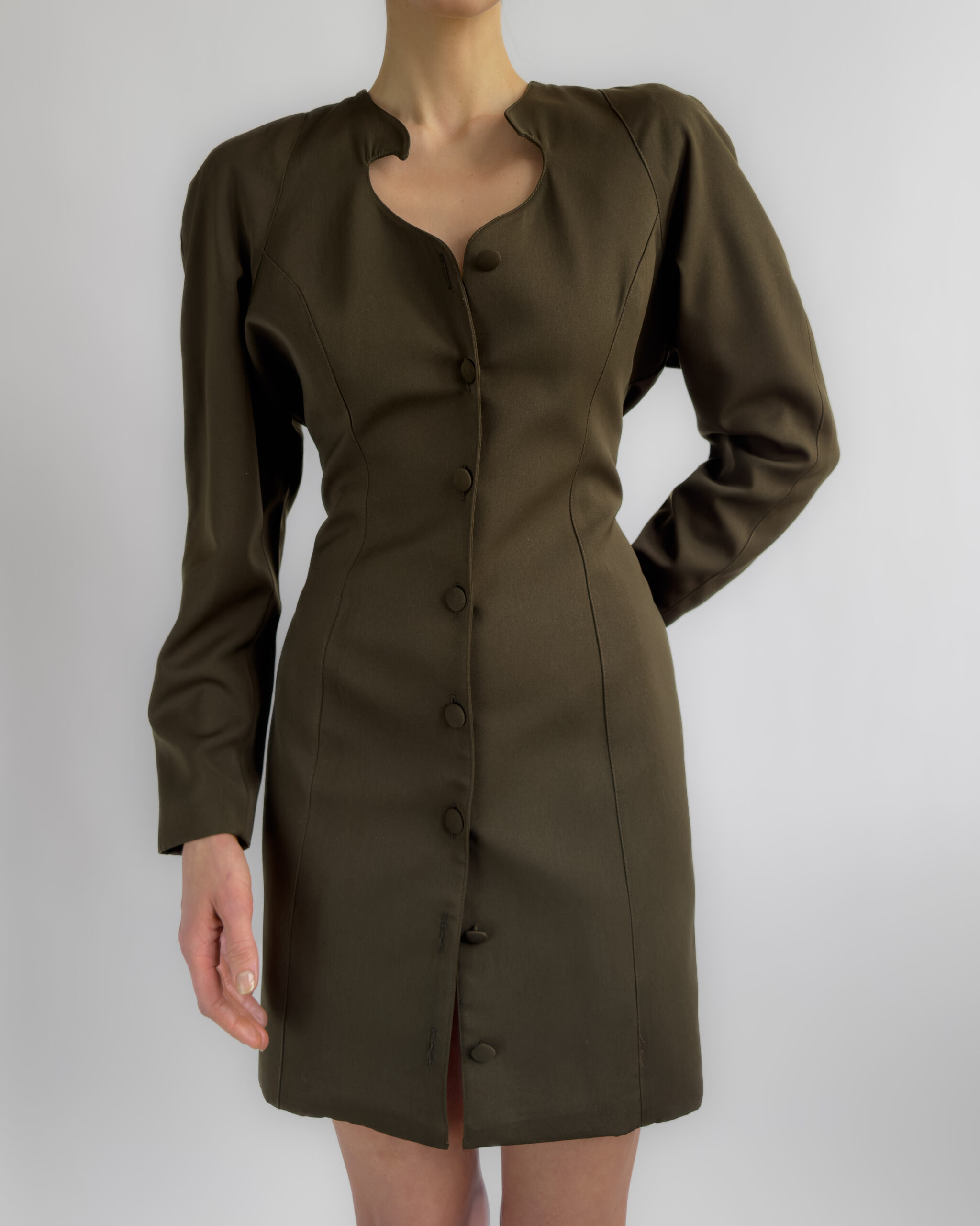 Faust Structured Wool Blend Dress | Khaki Brown