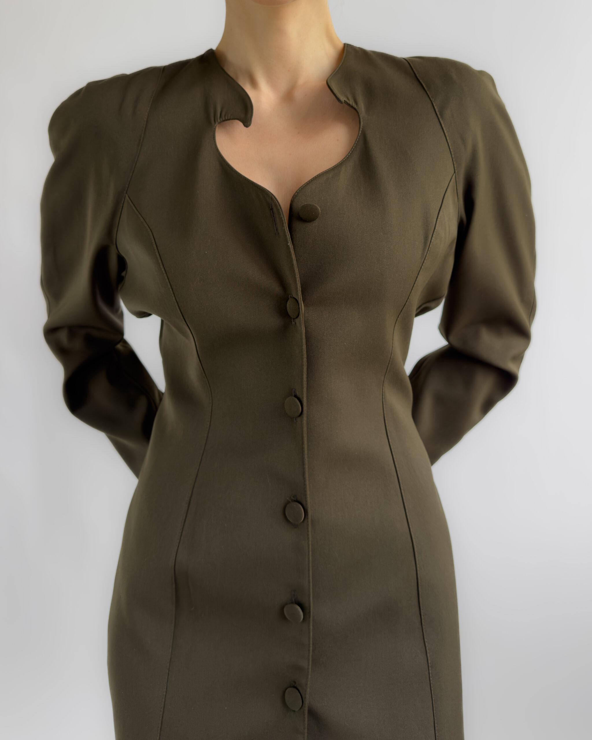 Faust Structured Wool Blend Dress | Khaki Brown