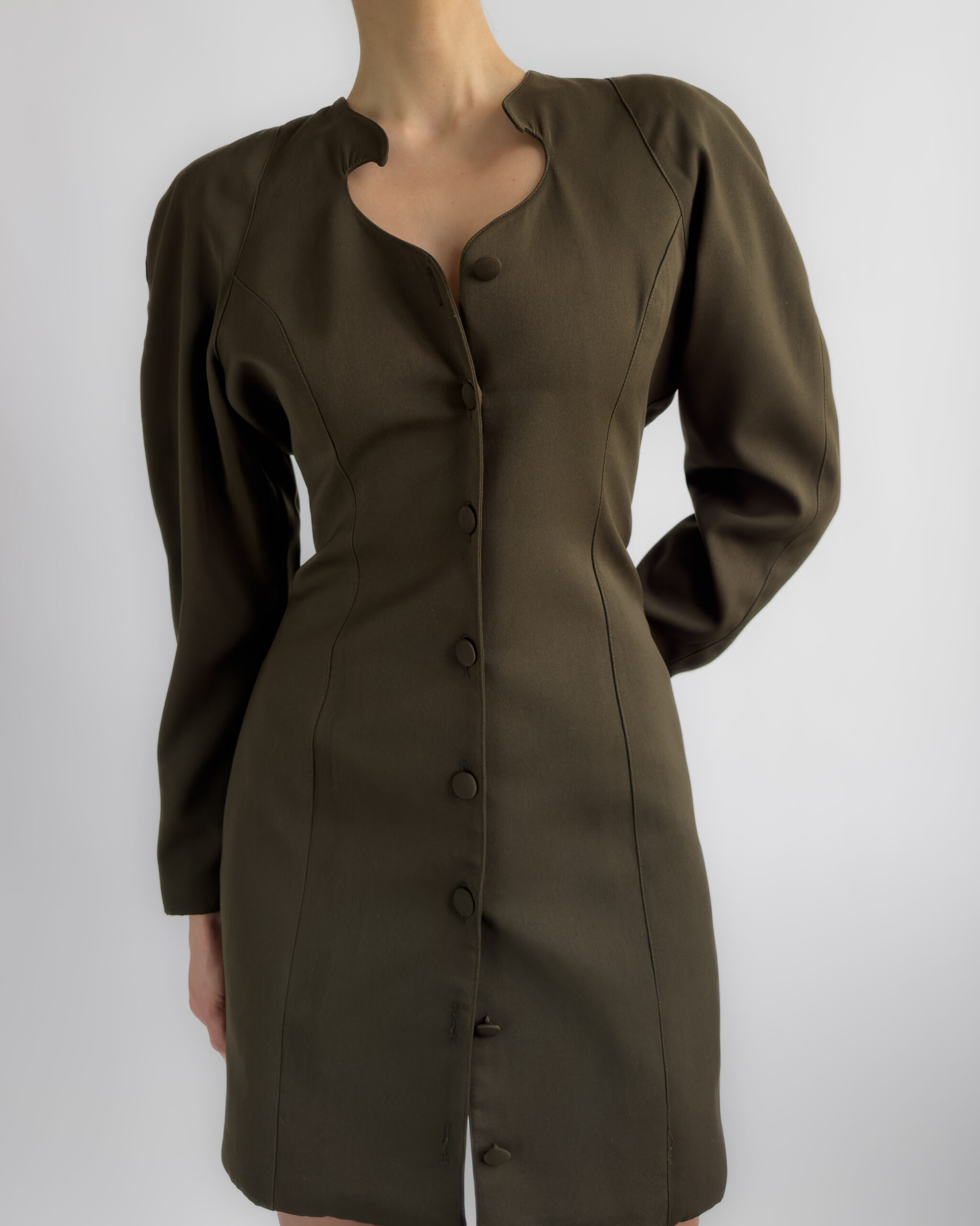 Faust Structured Wool Blend Dress | Khaki Brown