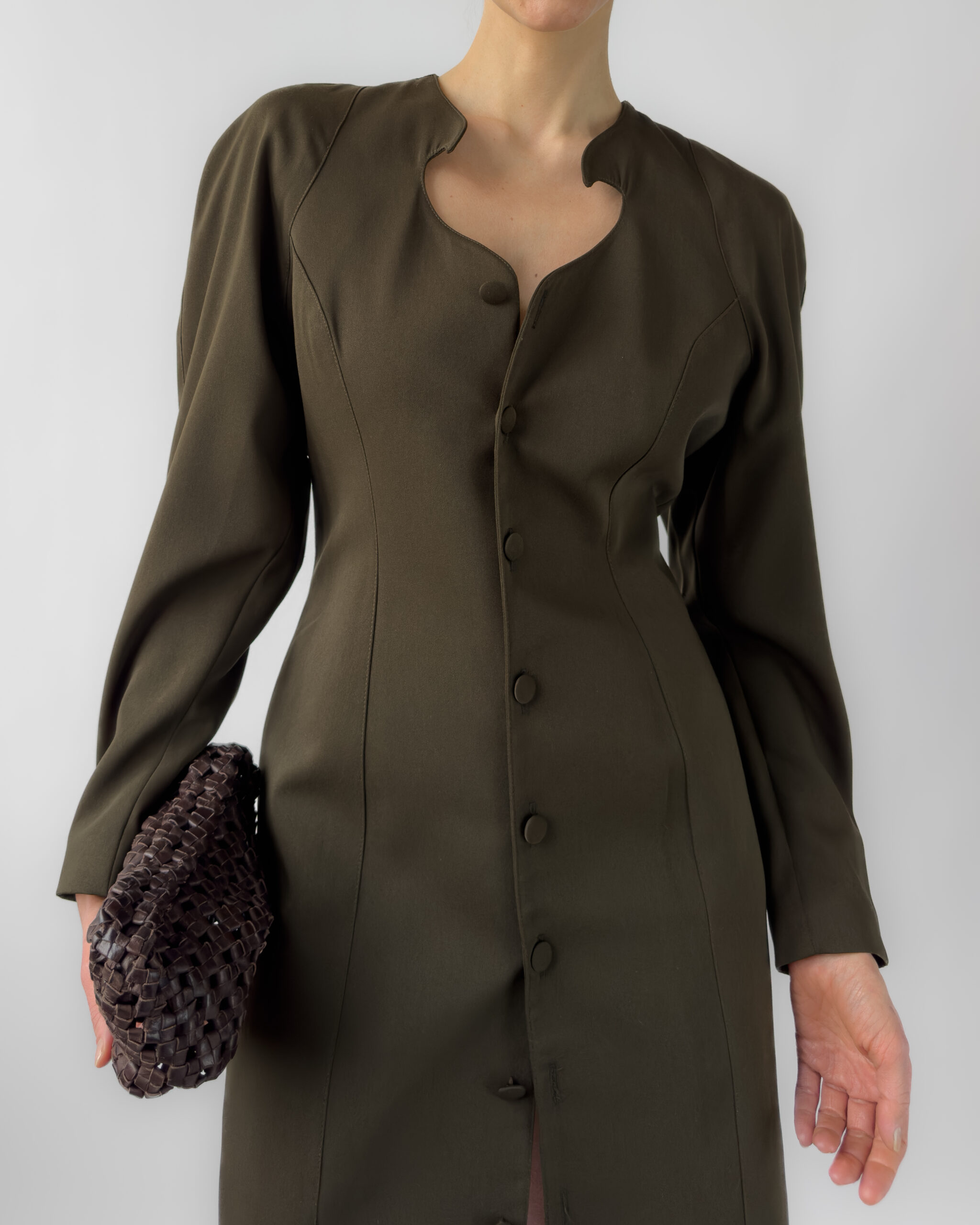 Faust Structured Wool Blend Dress | Khaki Brown