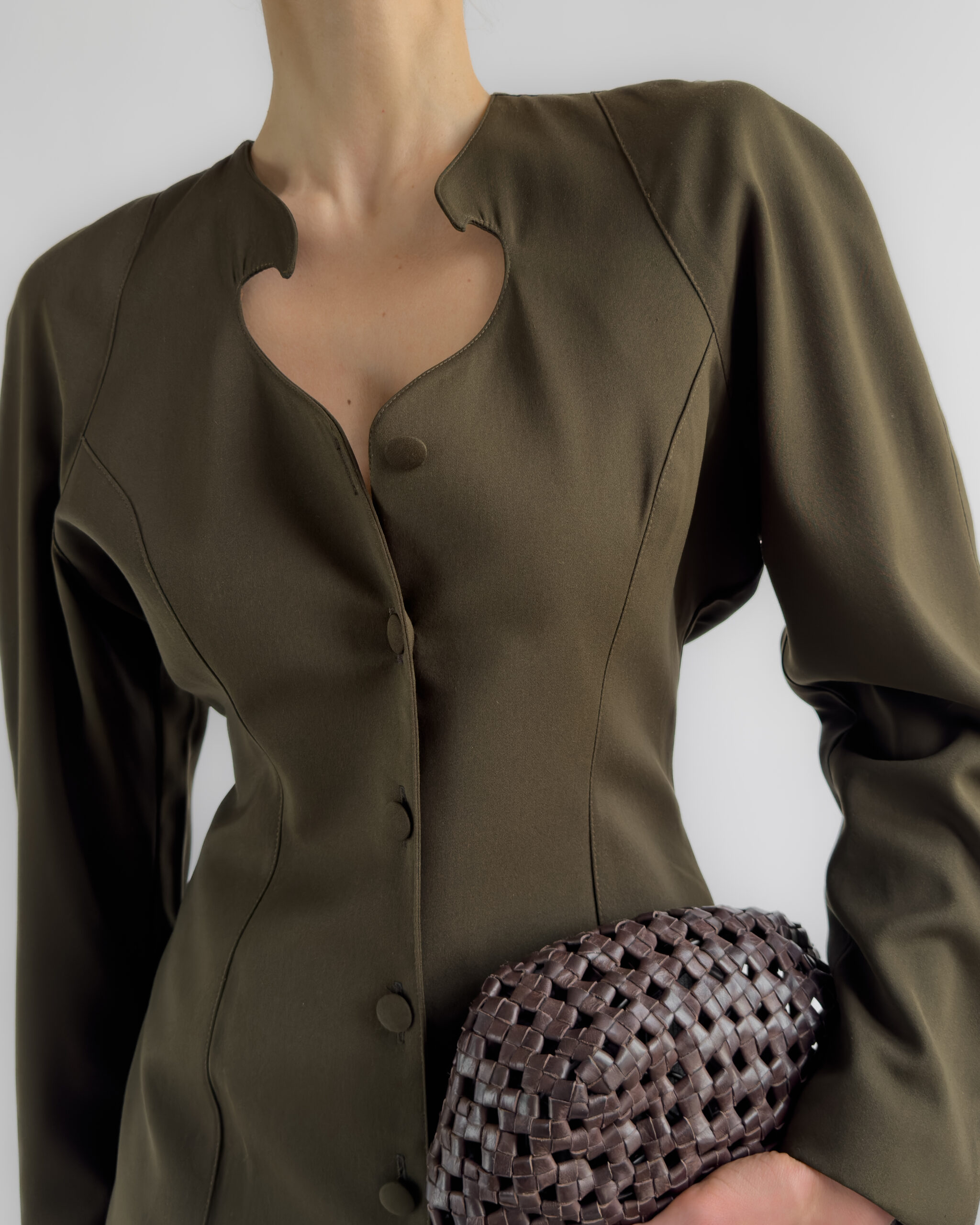 Faust Structured Wool Blend Dress | Khaki Brown