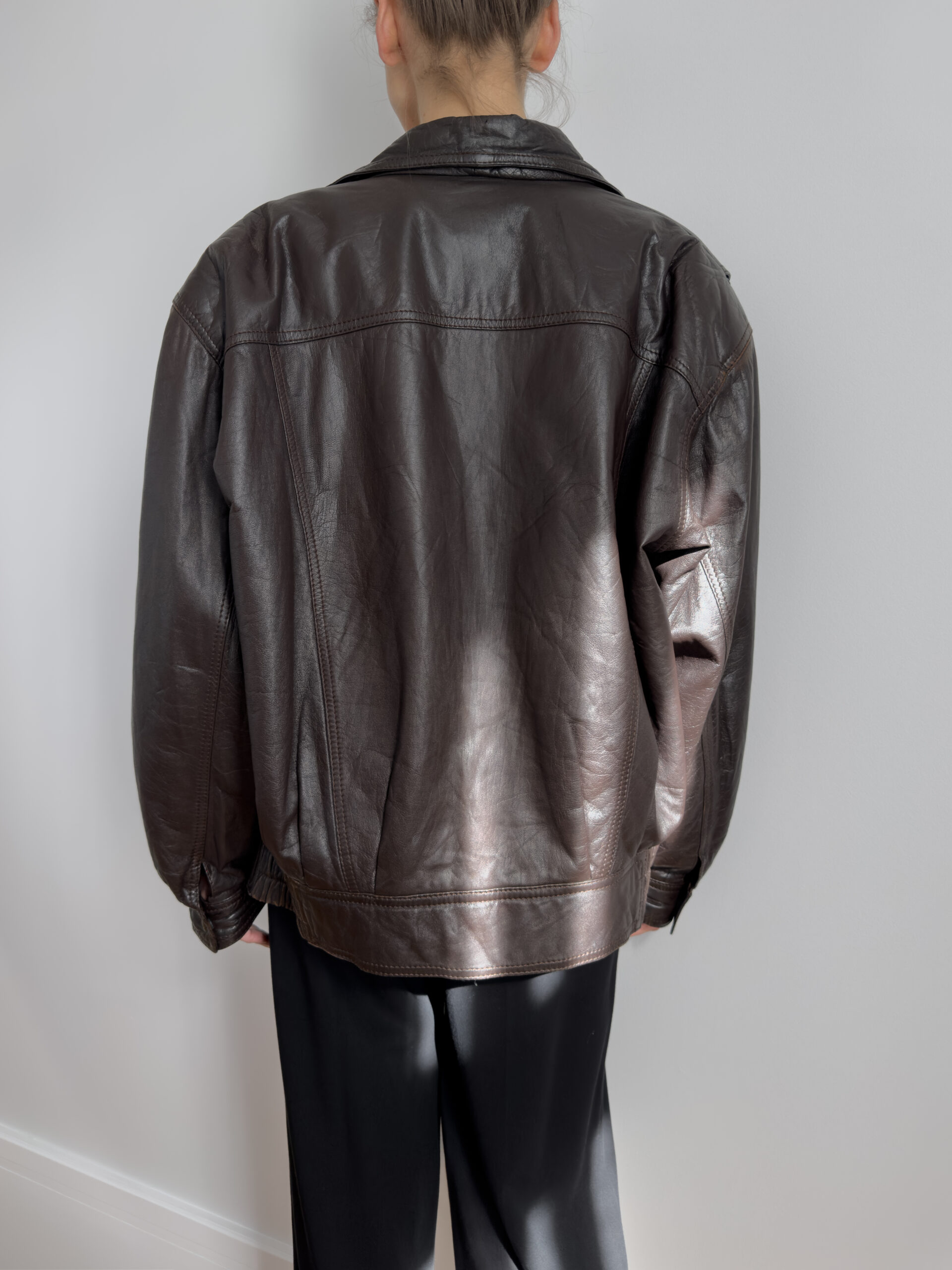 Oversized leather bomber | Chocolate brown