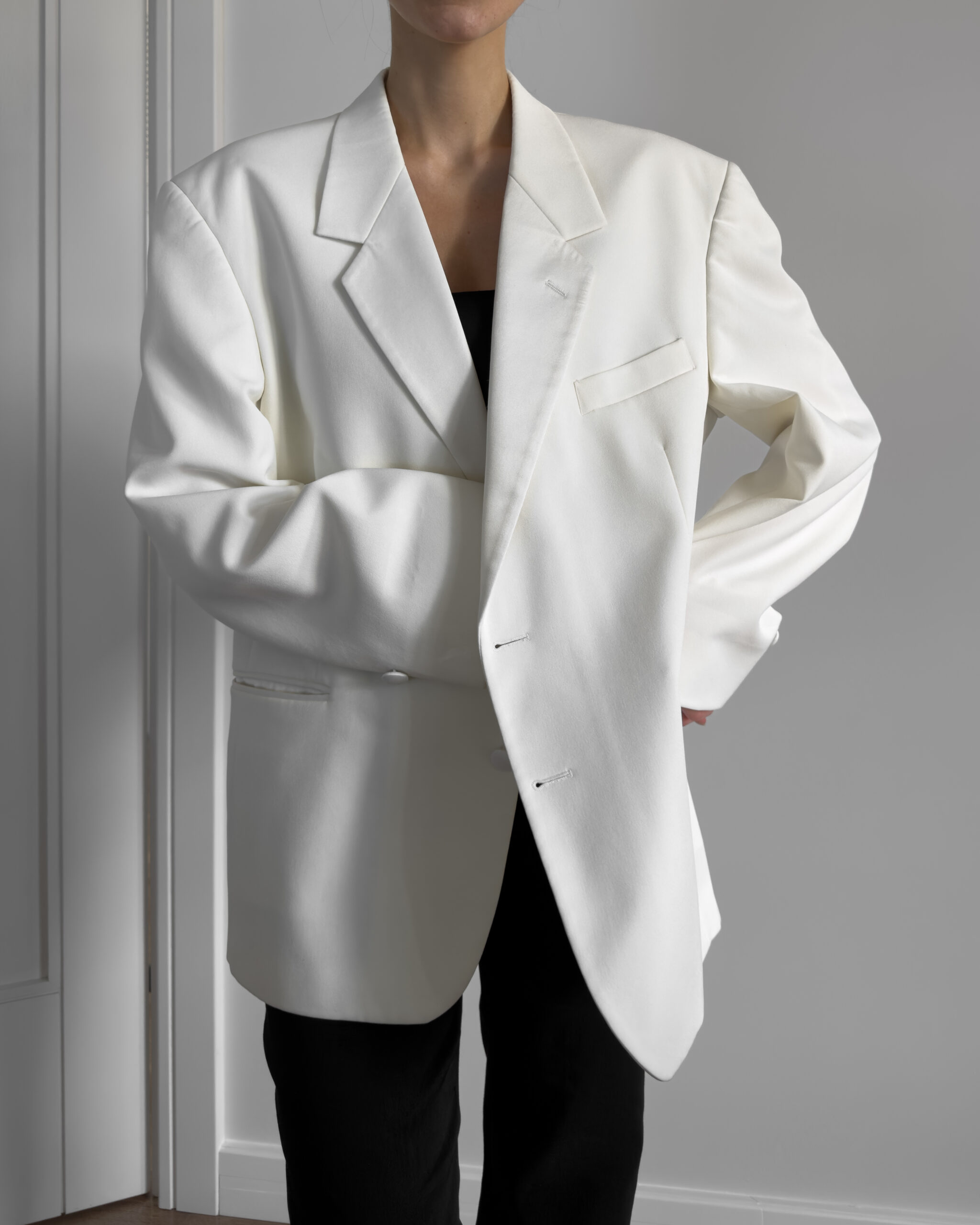 Oversized Blazer with Satin Trim | Cream White